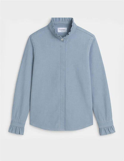 Laurine shirt with hidden buttons placket in light denim 