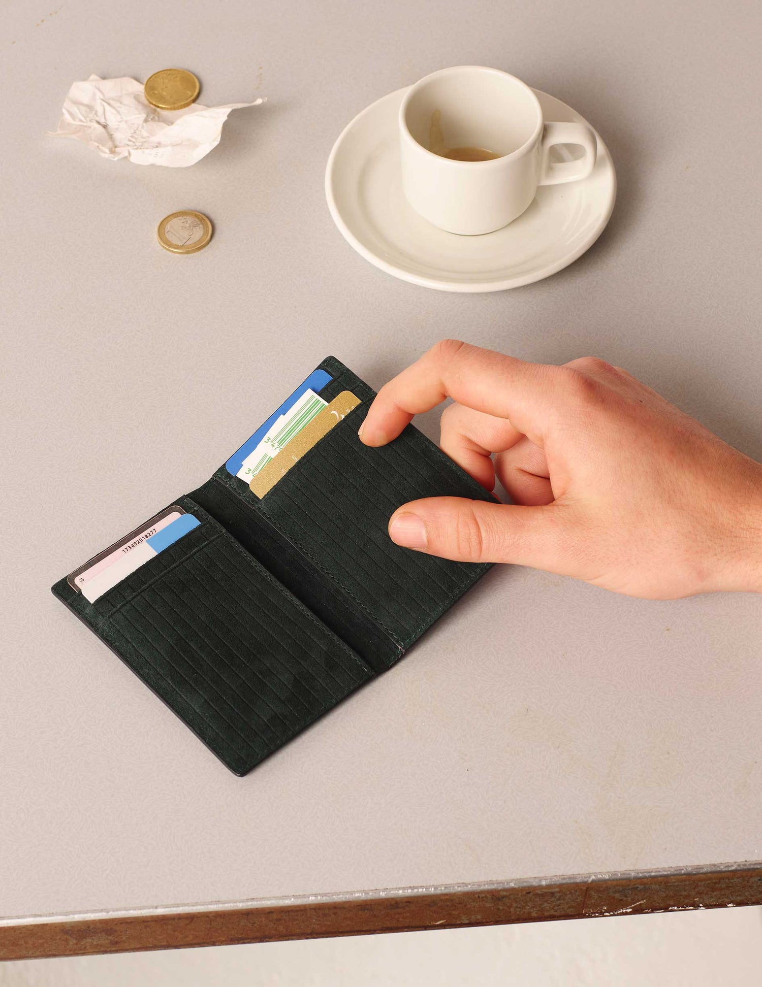 Black leather and suede card holder