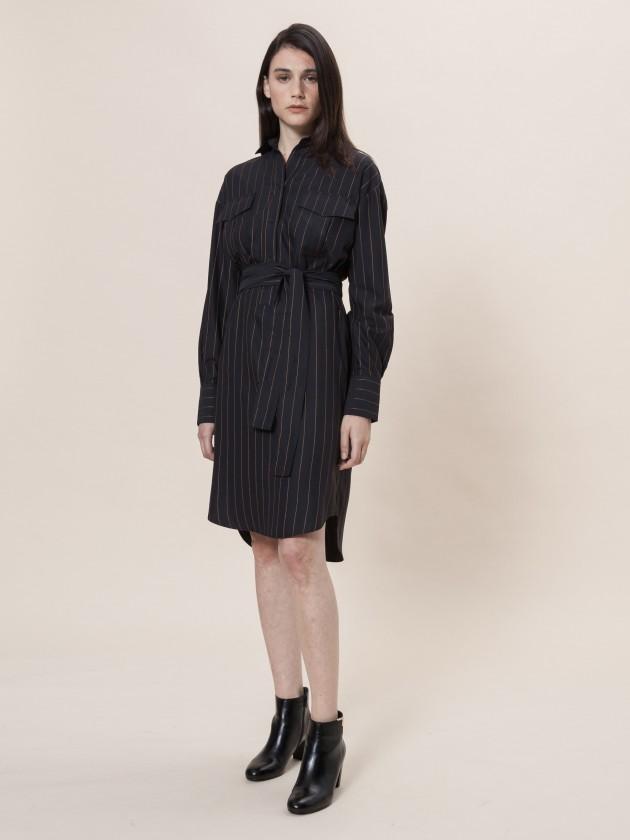 Colette dress in navy striped viscose
