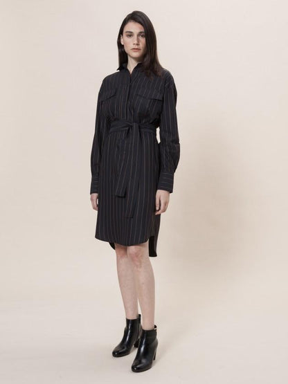 Colette dress in navy striped viscose