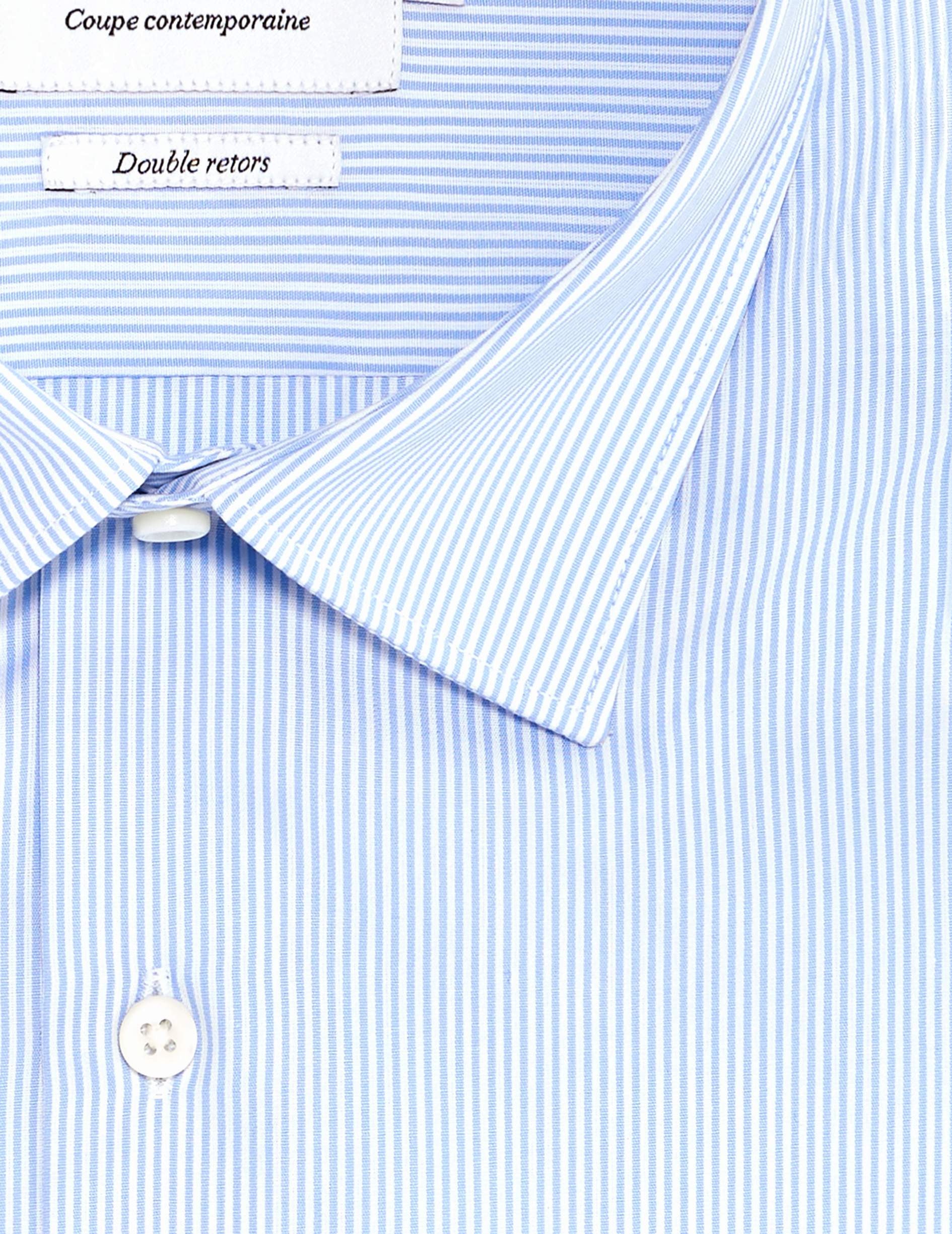 Semi-fitted blue striped shirt - Poplin - Figaret Collar - Musketeers Cuffs