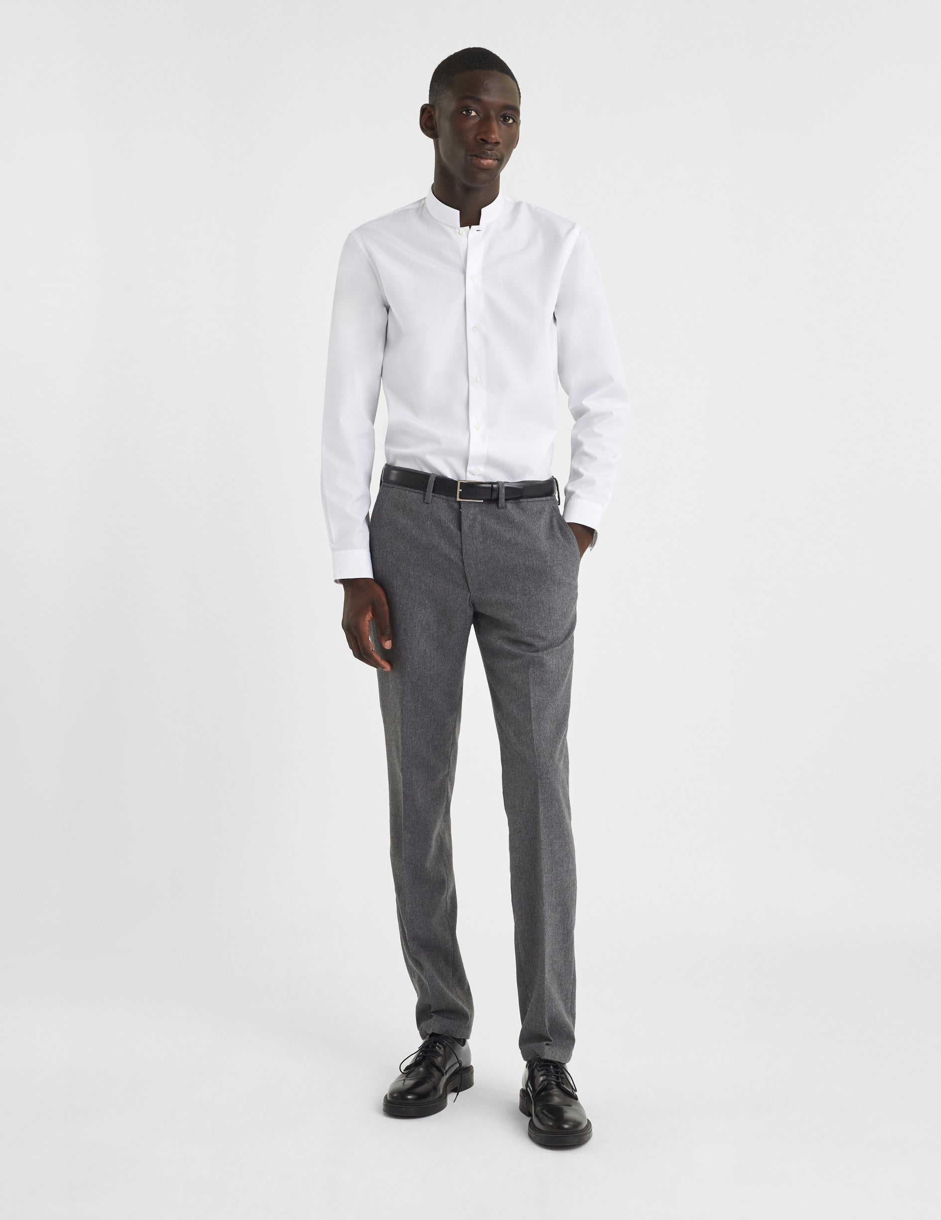 Semi-fitted white shirt - Poplin - Straight Collar