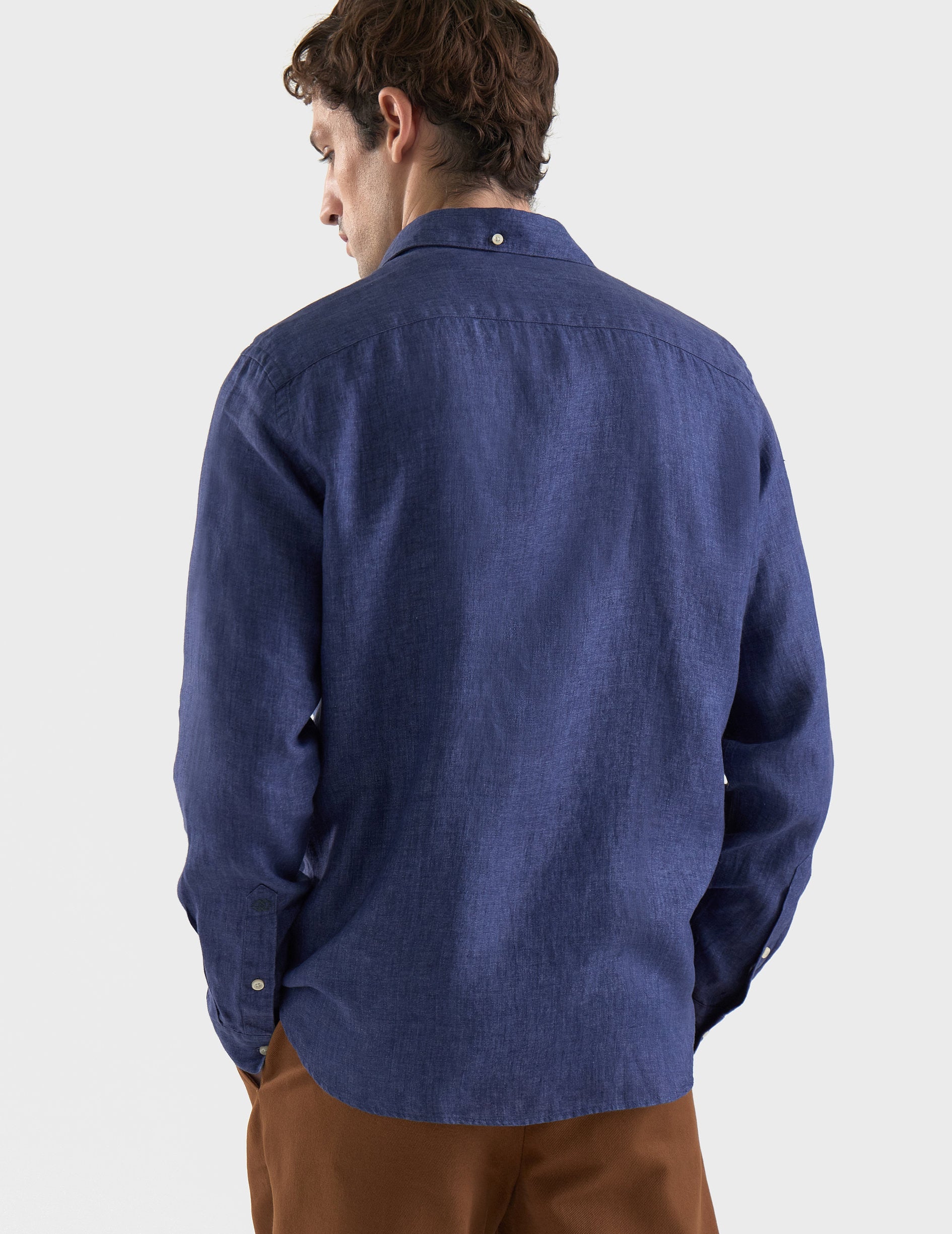 Aristote shirt in dark blue linen - Linen - Italian Collar