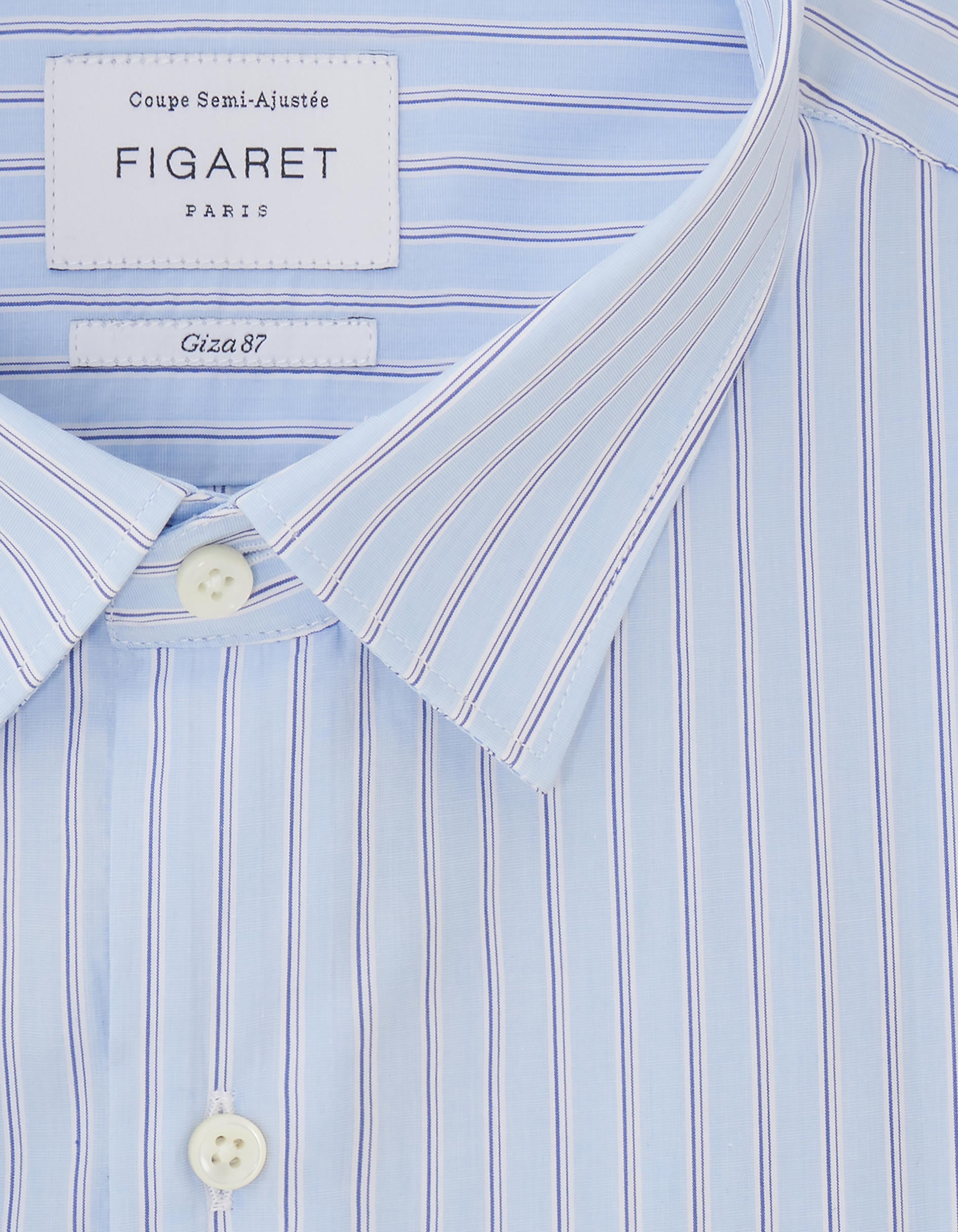 Semi-fitted Prestige blue striped shirt - Fil-à-fil - Figaret Collar