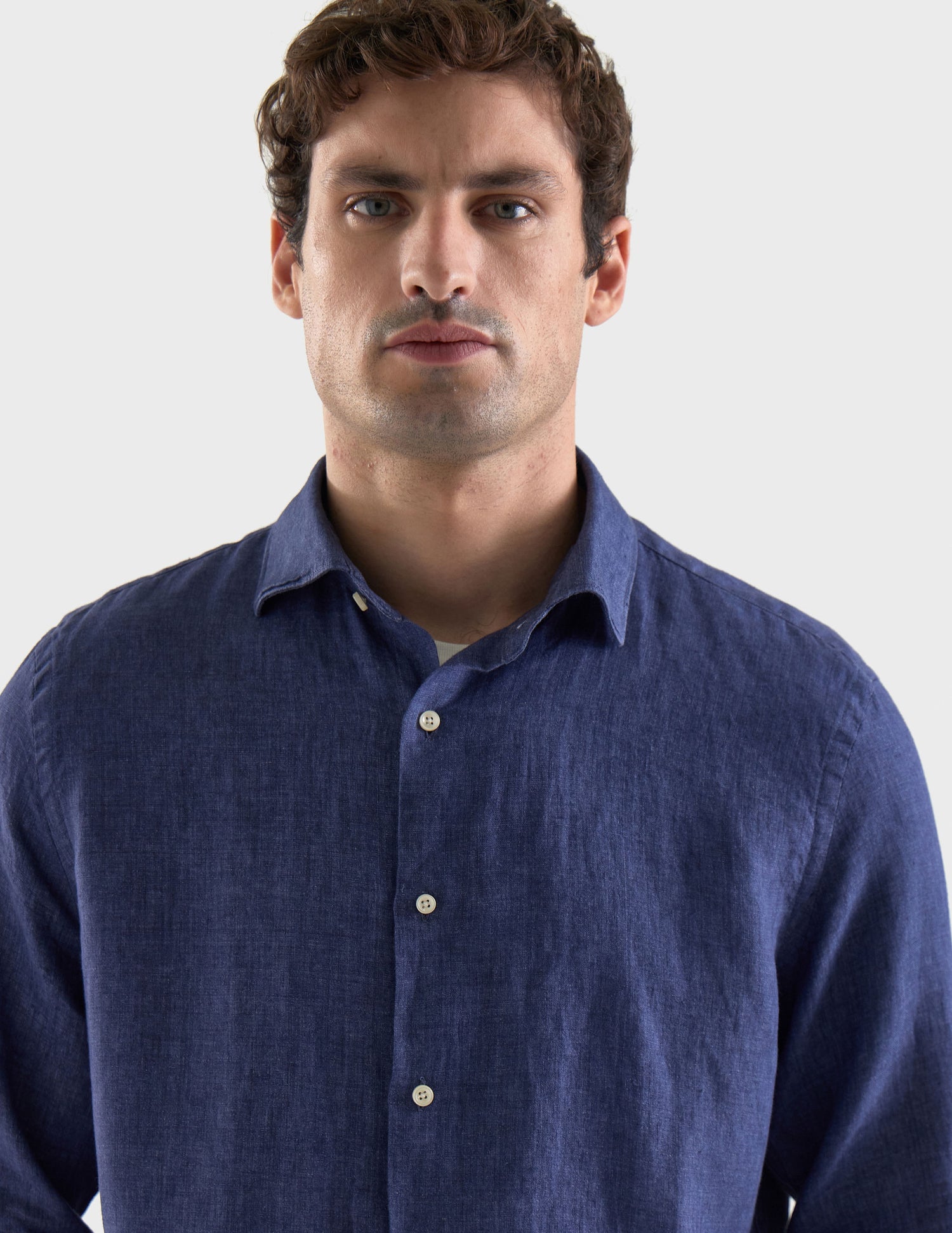 Aristote shirt in dark blue linen - Linen - Italian Collar#3