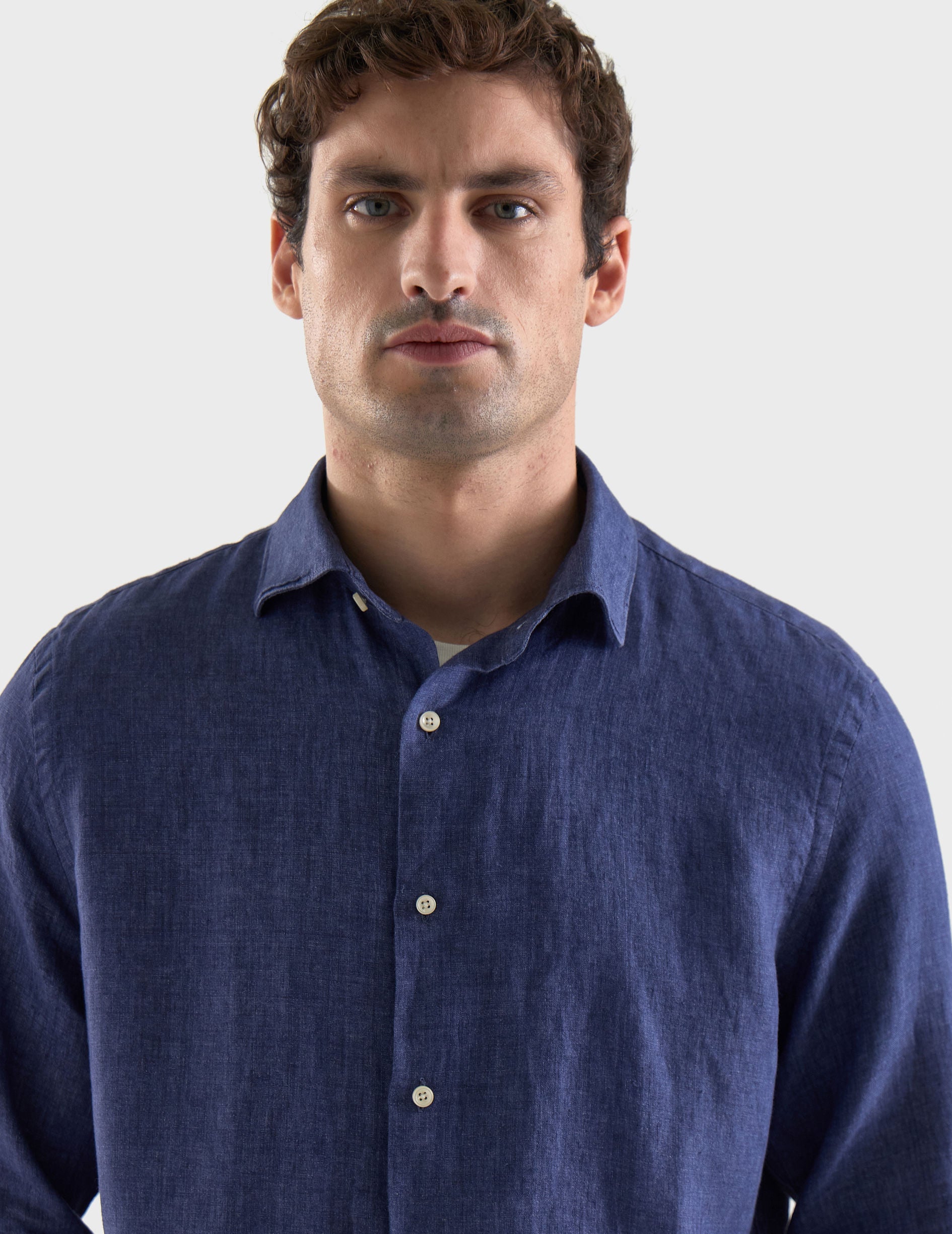 Aristote shirt in dark blue linen - Linen - Italian Collar