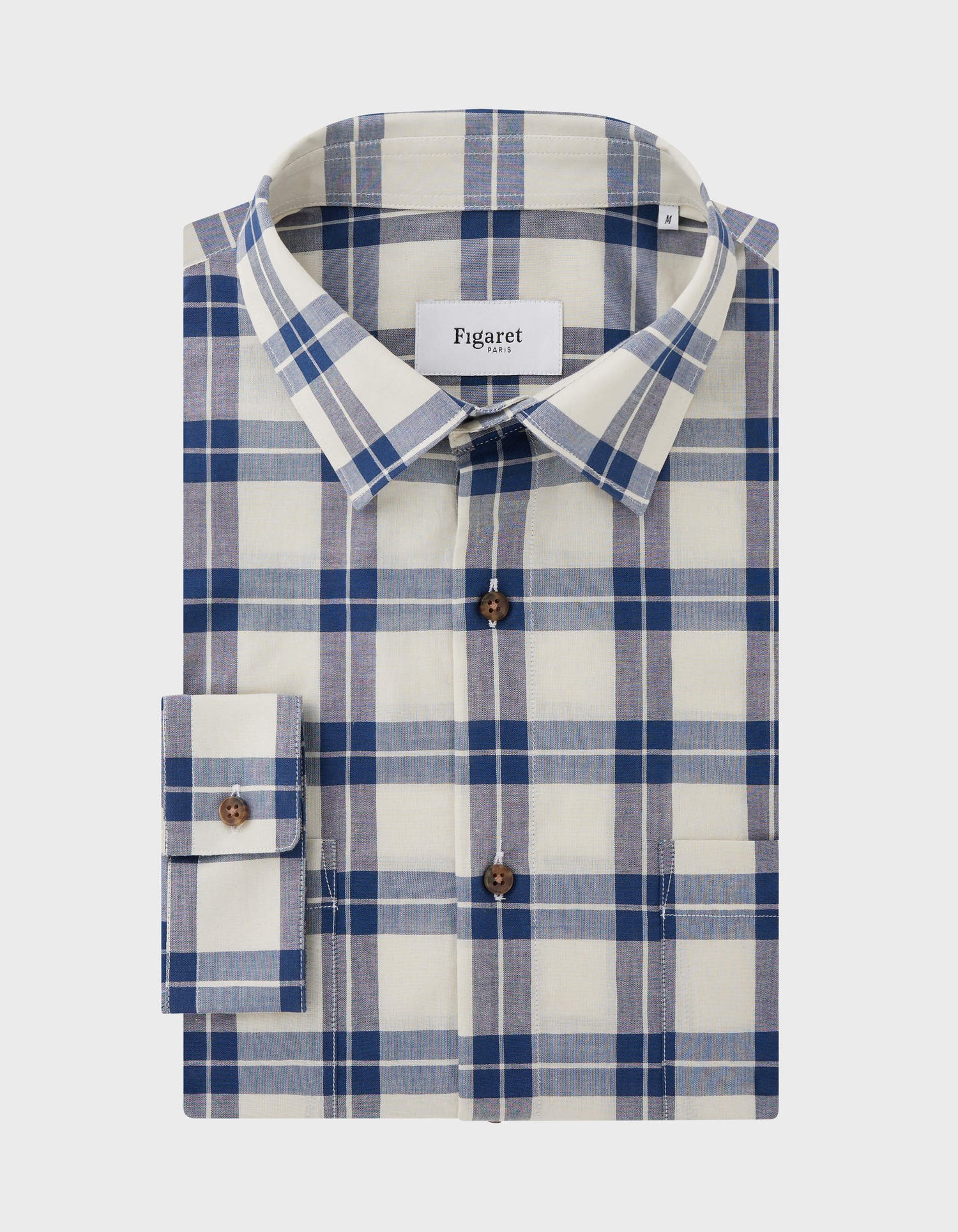 Chemise Léonard à carreaux marine - Popeline - Col Français