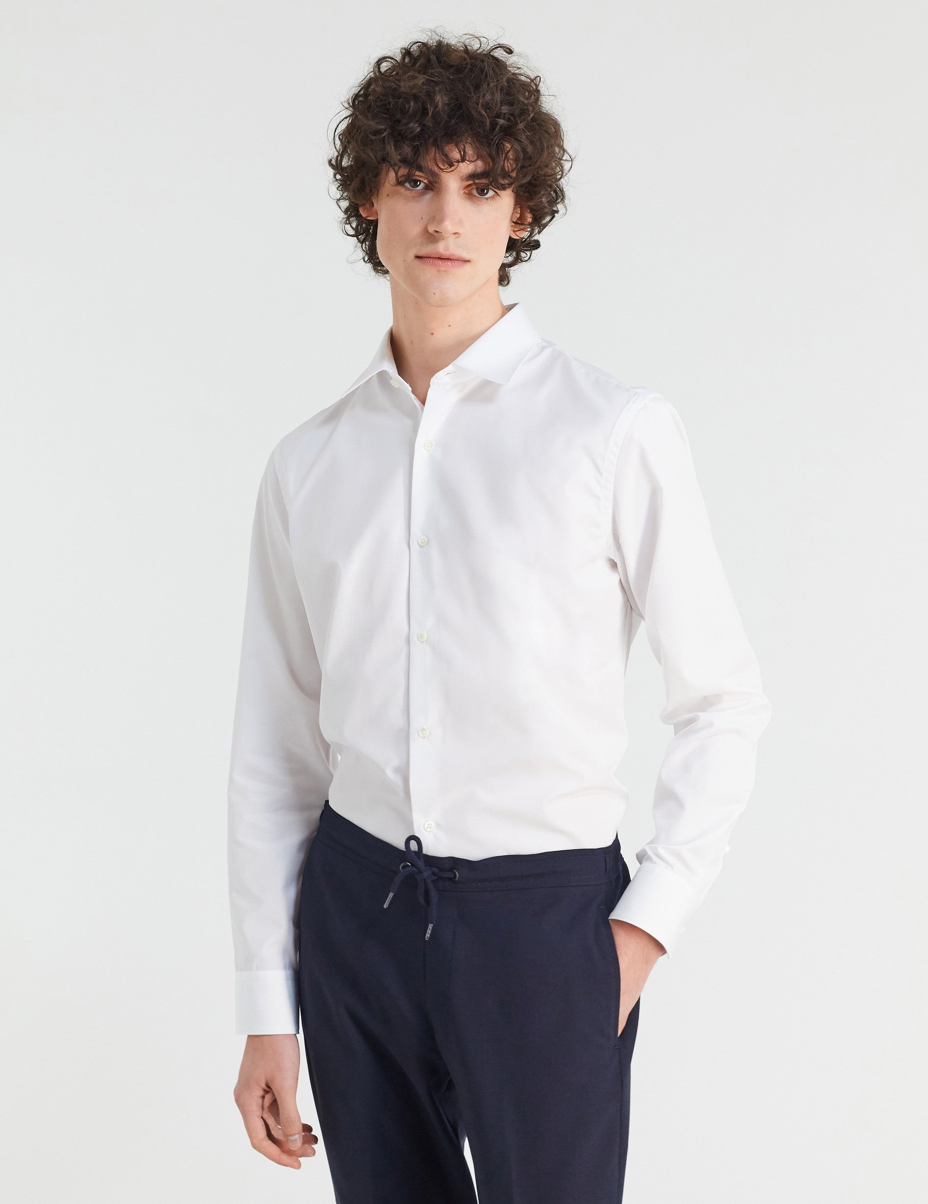 Semi-fitted white shirt - Poplin - Figaret Collar