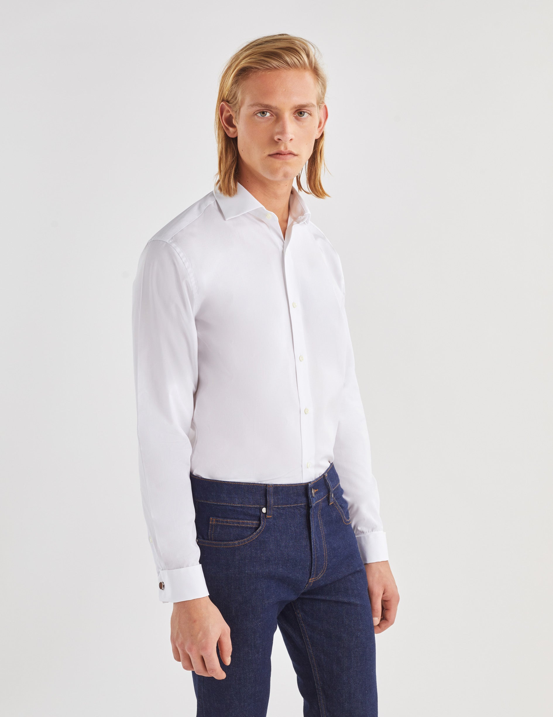 Semi-fitted white shirt - Poplin - Italian Collar - French Cuffs