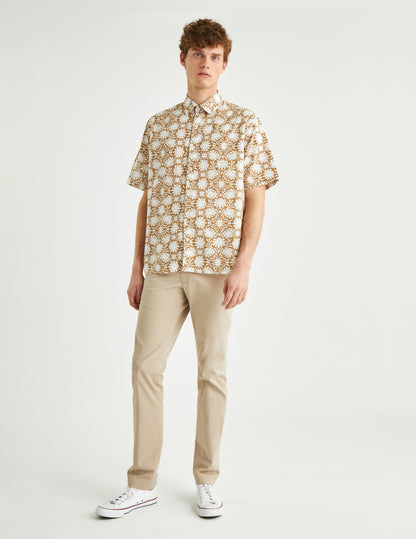 Chemise Dante imprimé en coton et lin beige