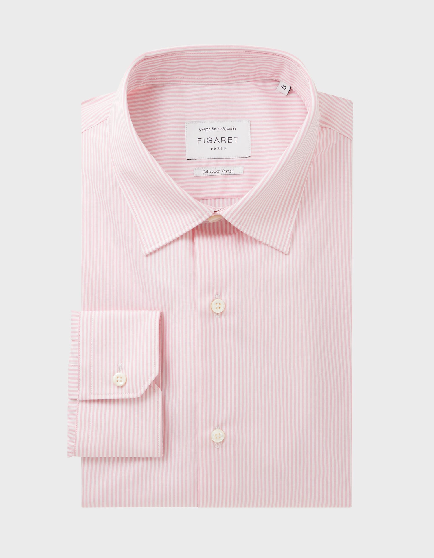 semi-fitted Pink striped easy-iron shirt - Poplin - Figaret Collar - Easy-iron