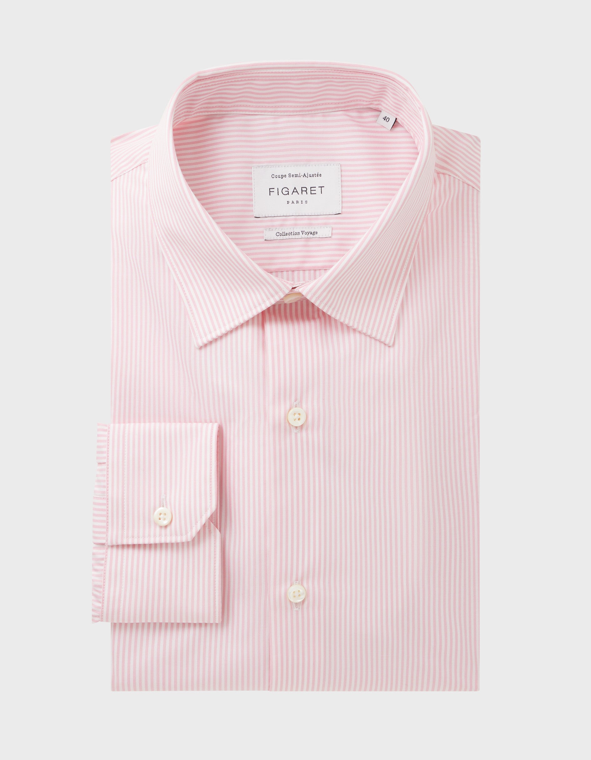 Pink striped wrinkle resistant semi-fitted shirt - Poplin - Figaret Collar