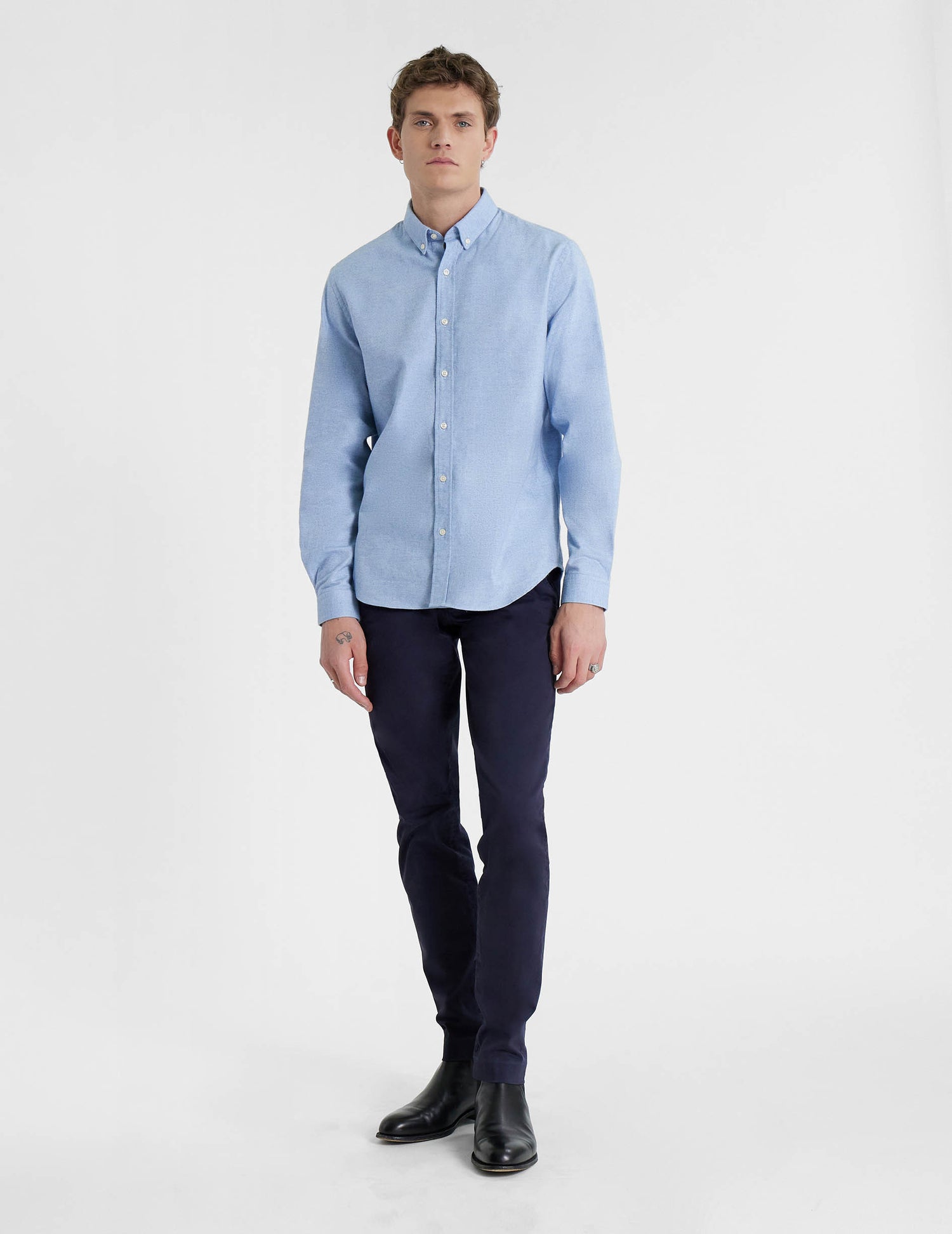 blue cotton cashmere Gaspard shirt - Flannel - American Collar#3