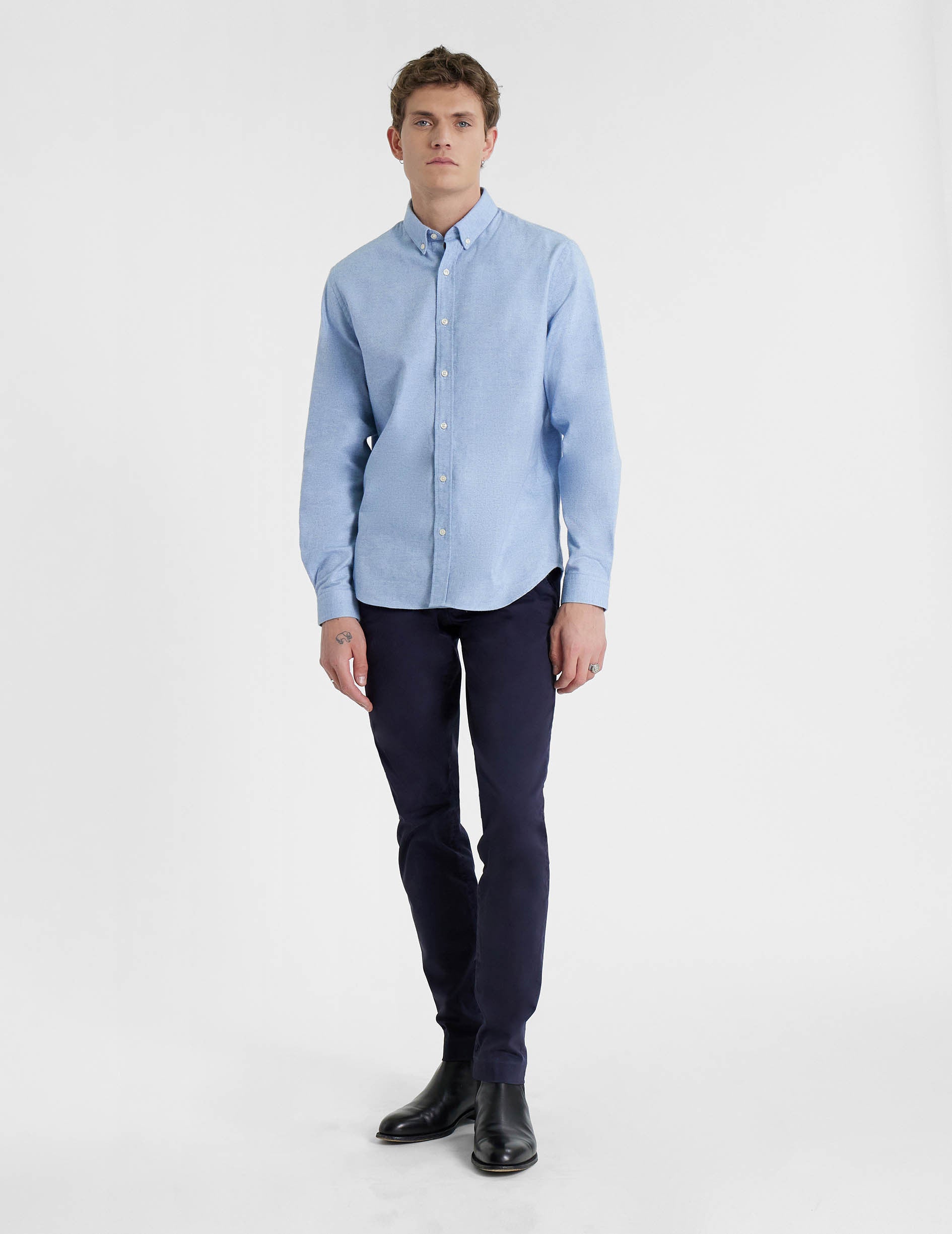 blue cotton cashmere Gaspard shirt - Flannel - American Collar