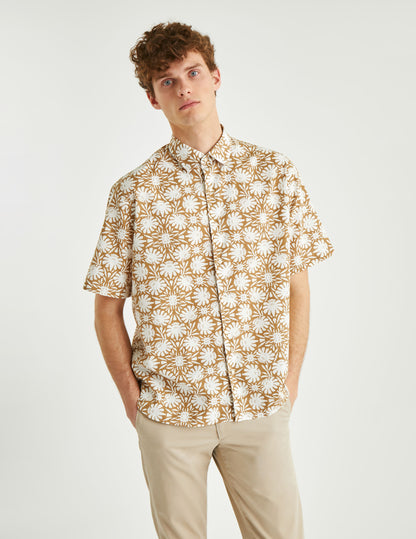 Chemise Dante imprimé en coton et lin beige