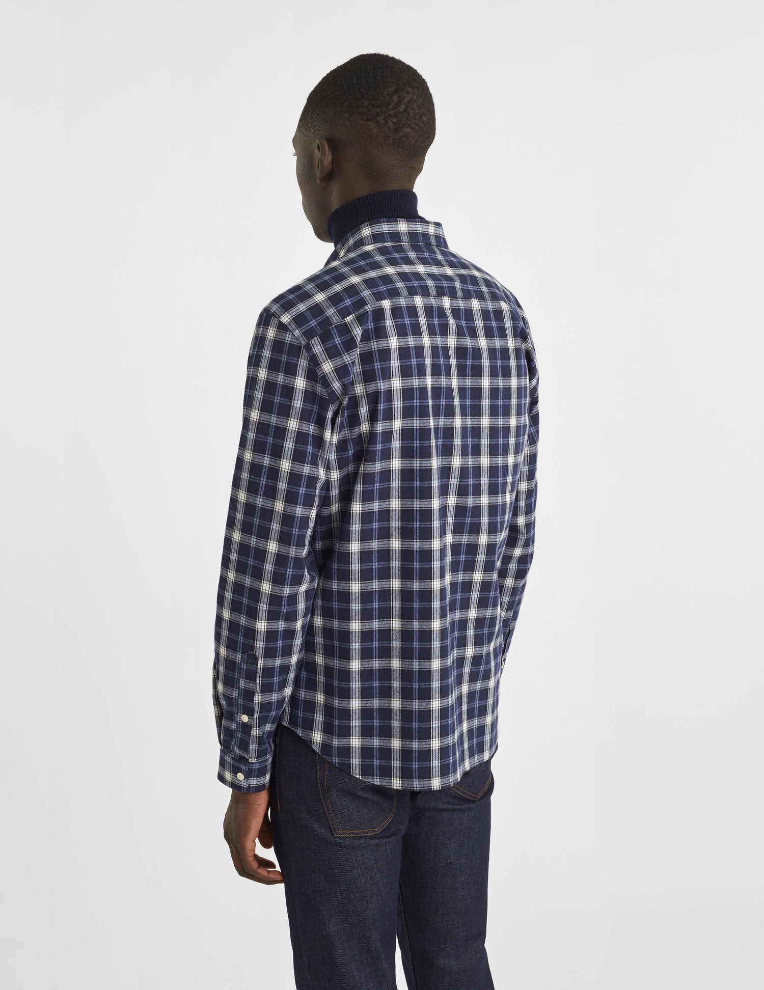 Chemise Gaspard à carreaux marine - Flanelle - Col Américain#3