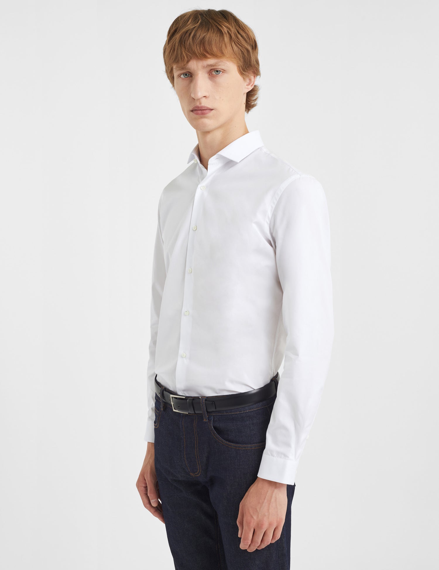 Fitted white shirt - Poplin - Thin Collar#3