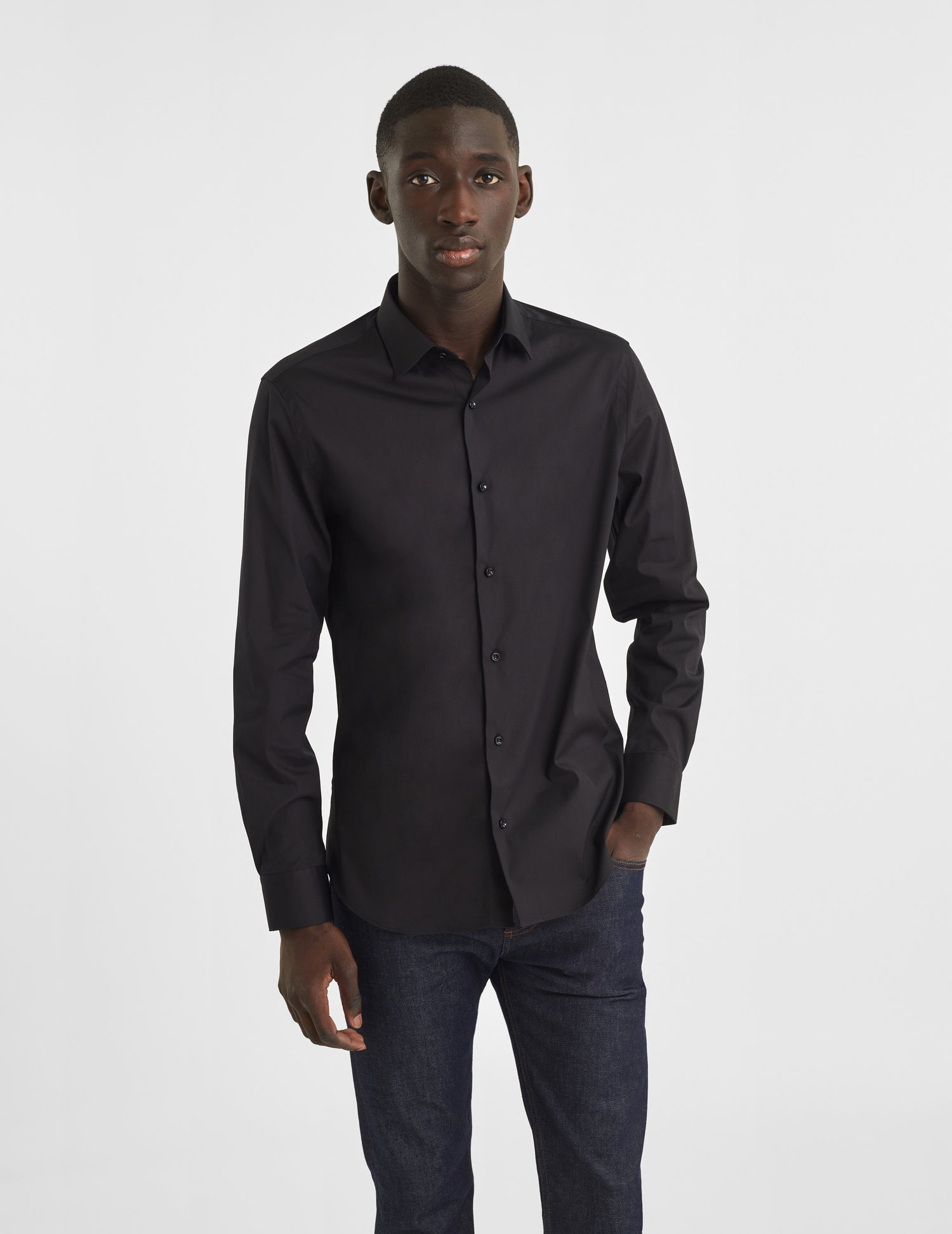 Chemise Semi-ajustée stretch noire - Popeline - Col Figaret#3