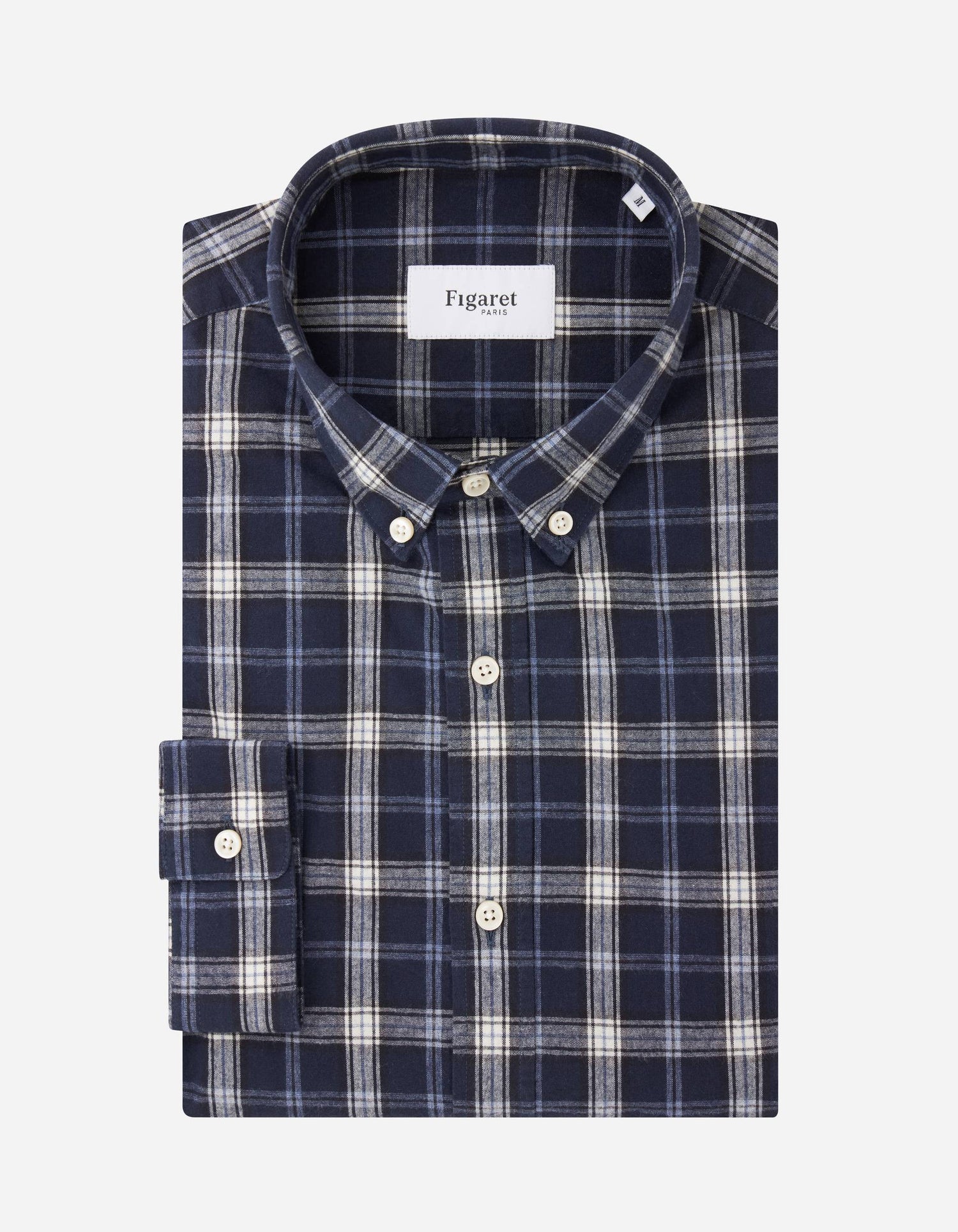 Chemise Gaspard à carreaux marine - Flanelle - Col Américain