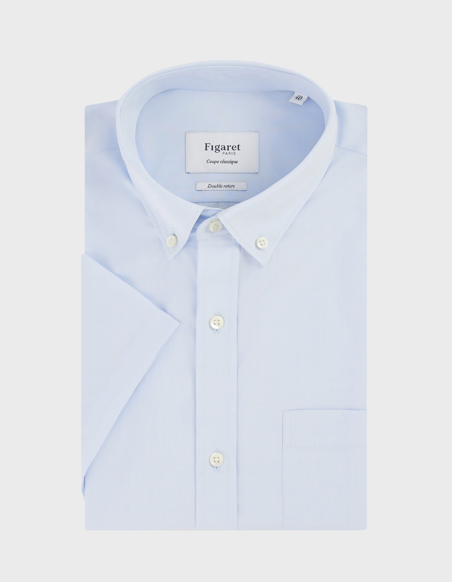 Chemise Classique manches courtes bleue - Popeline - Col Américain