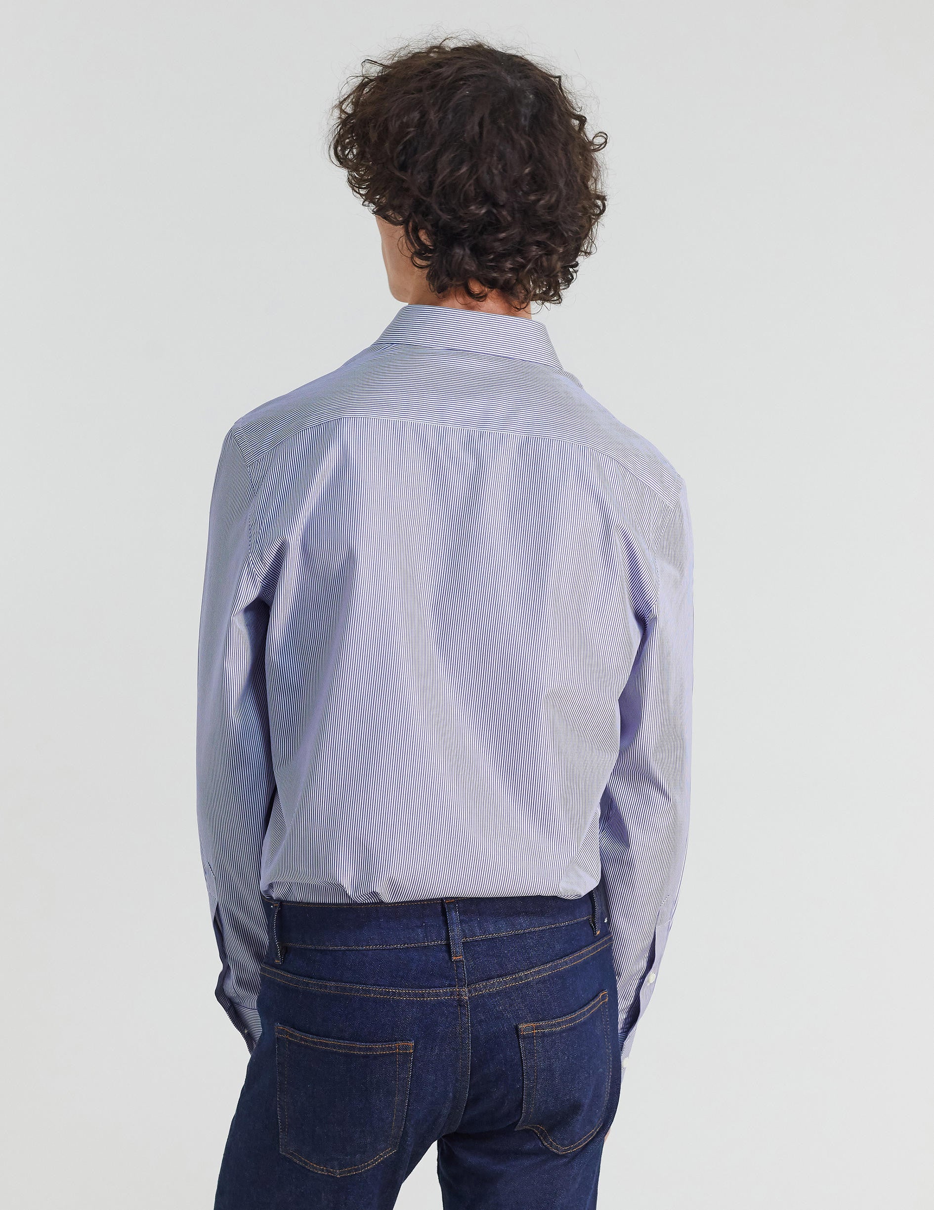 Semi-fitted striped blue shirt - Poplin - Italian Collar