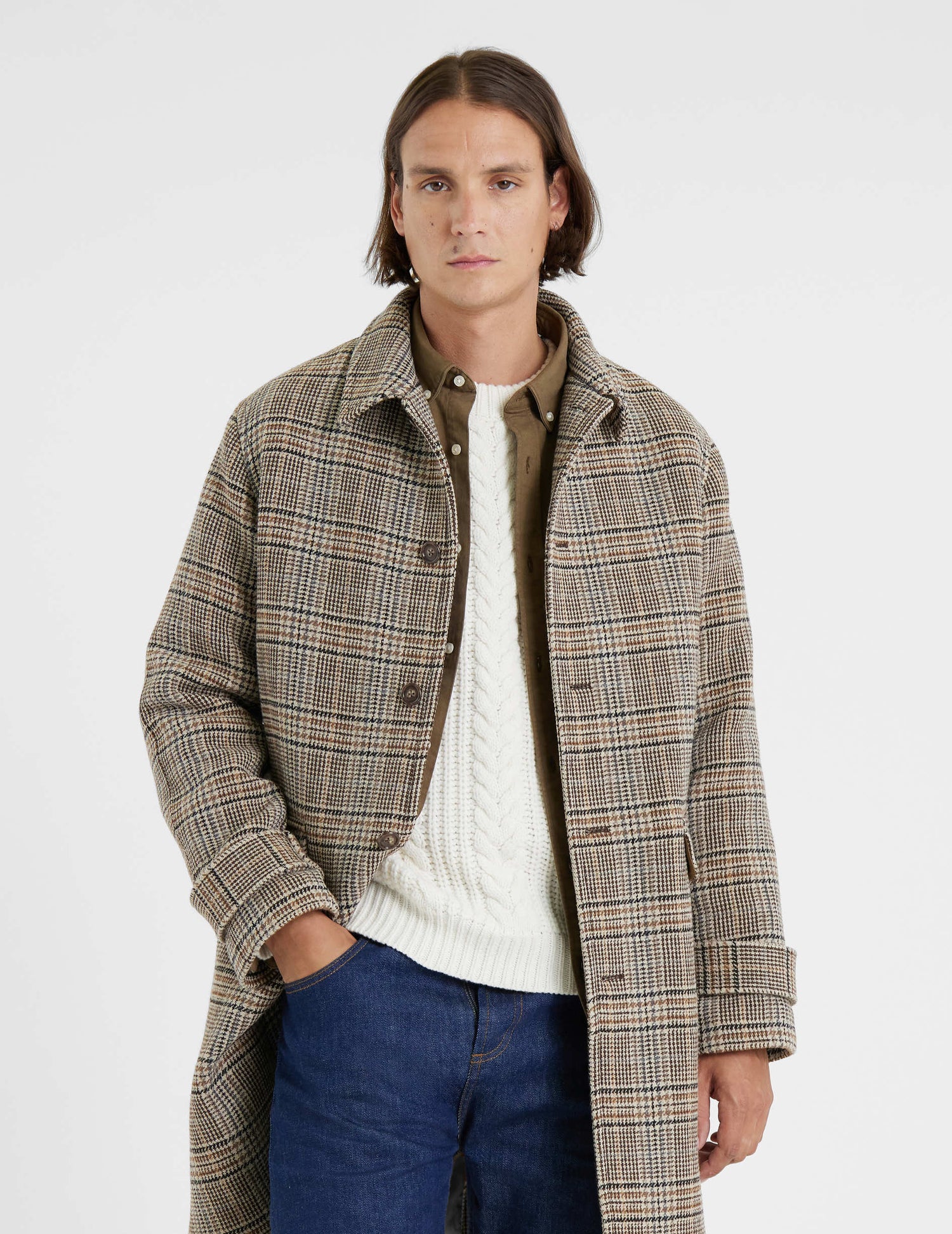 Emilio coat in brown checked woolen cloth - woolen cloth#2