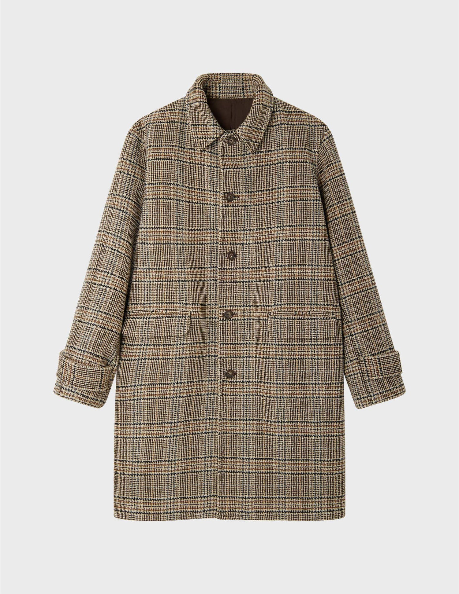 Emilio coat in brown checked woolen cloth - woolen cloth