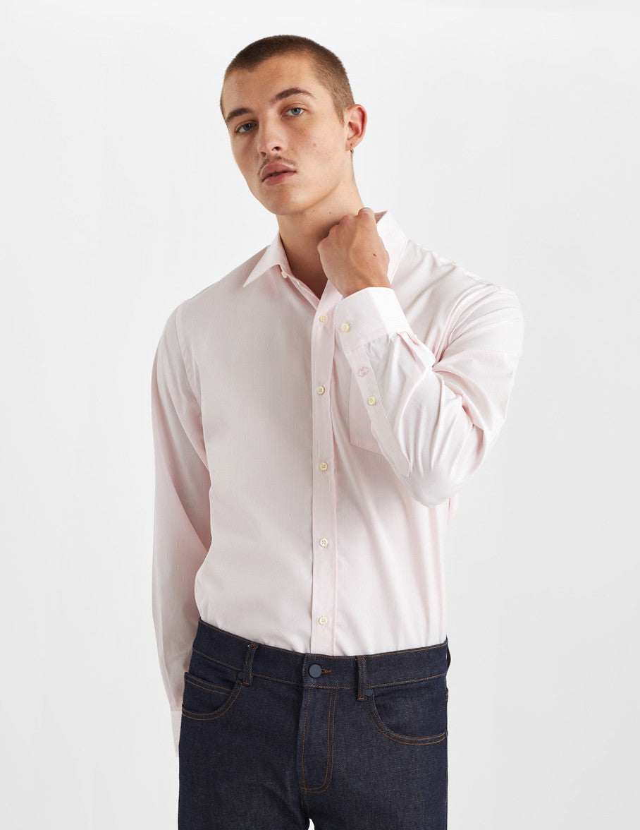 Classic pink striped shirt - Poplin - Figaret Collar