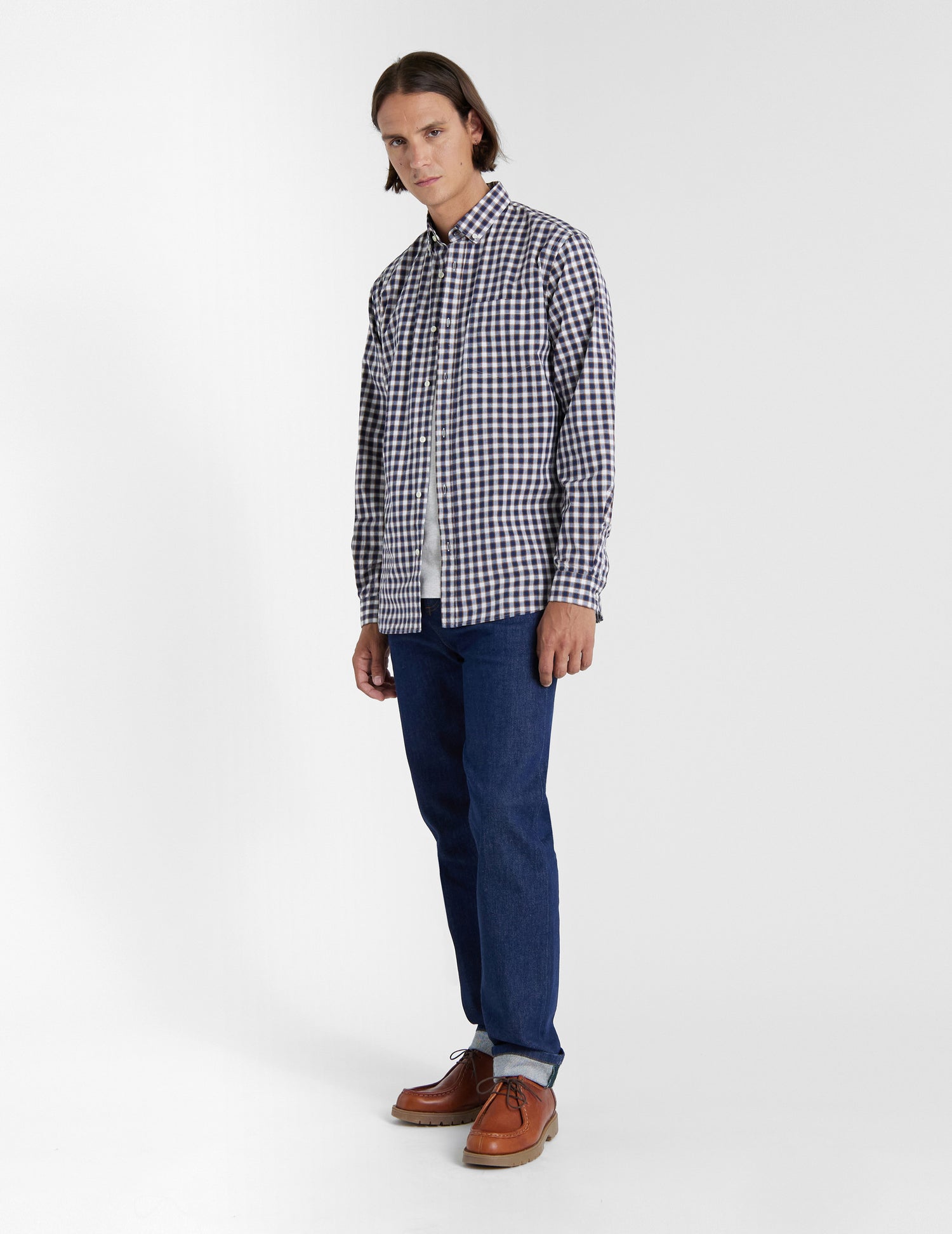 Gabriel shirt with navy checks - Oxford - American Collar#4