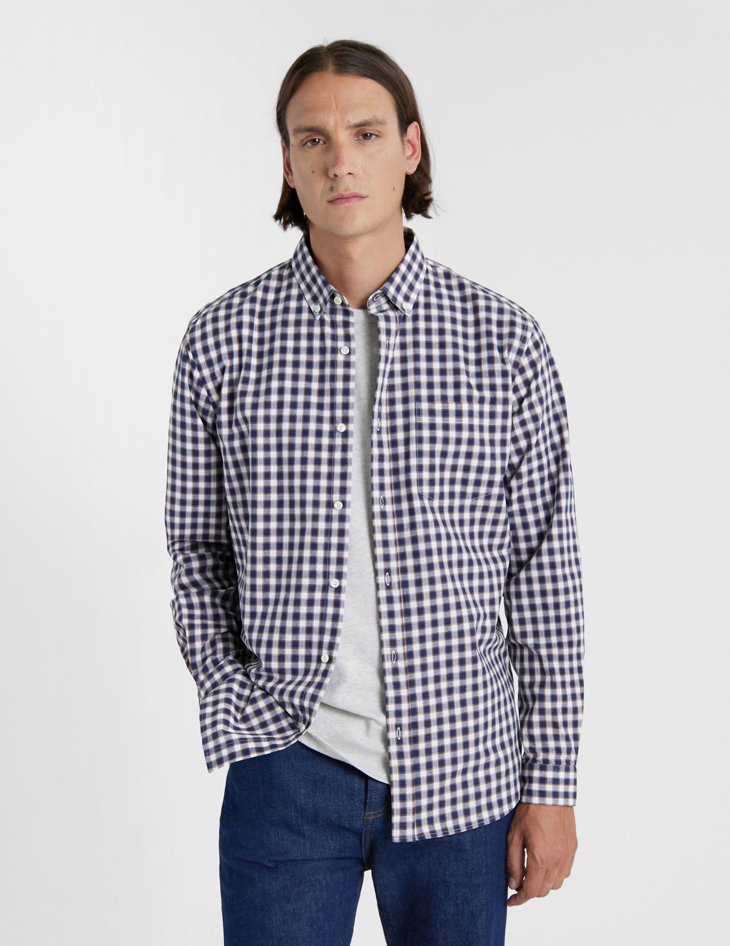 Gabriel shirt with navy checks - Oxford - American Collar#2