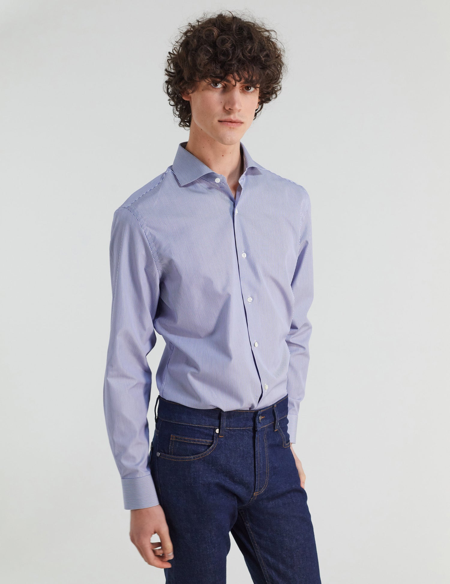 Semi-fitted striped blue shirt - Poplin - Italian Collar#3