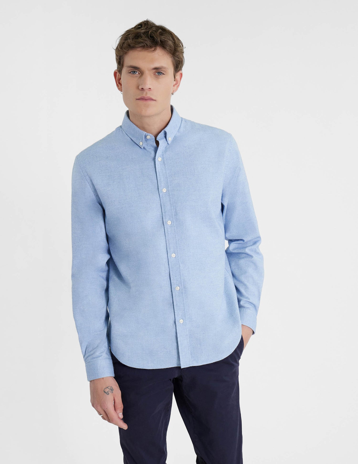 blue cotton cashmere Gaspard shirt - Flannel - American Collar