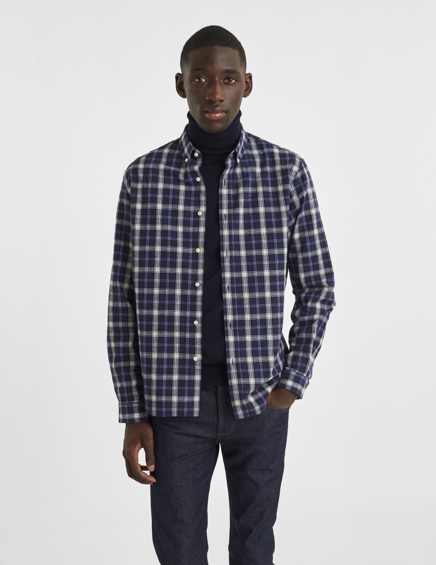 Chemise Gaspard à carreaux marine - Flanelle - Col Américain#2