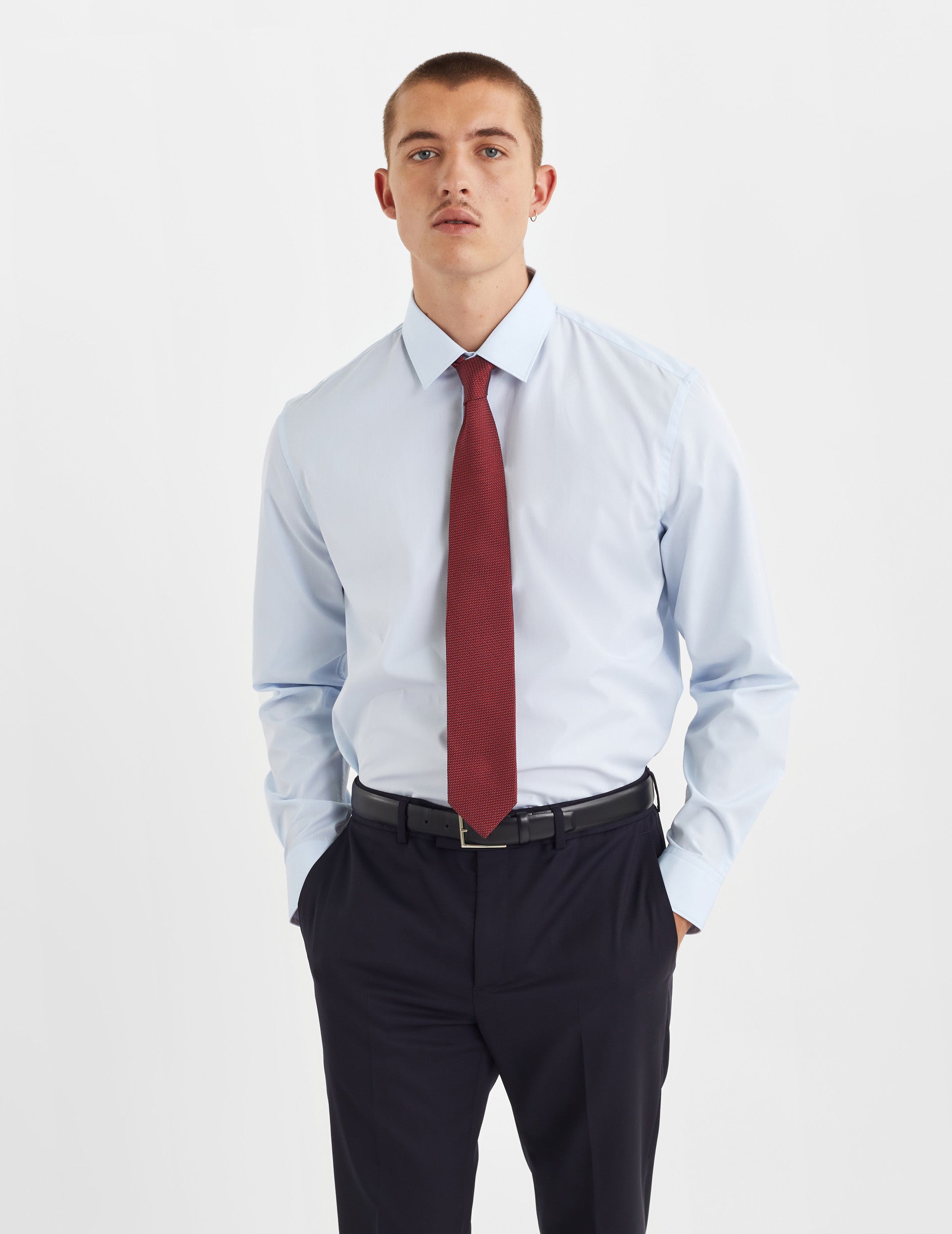 Semi-fitted blue shirt - Poplin - Figaret Collar