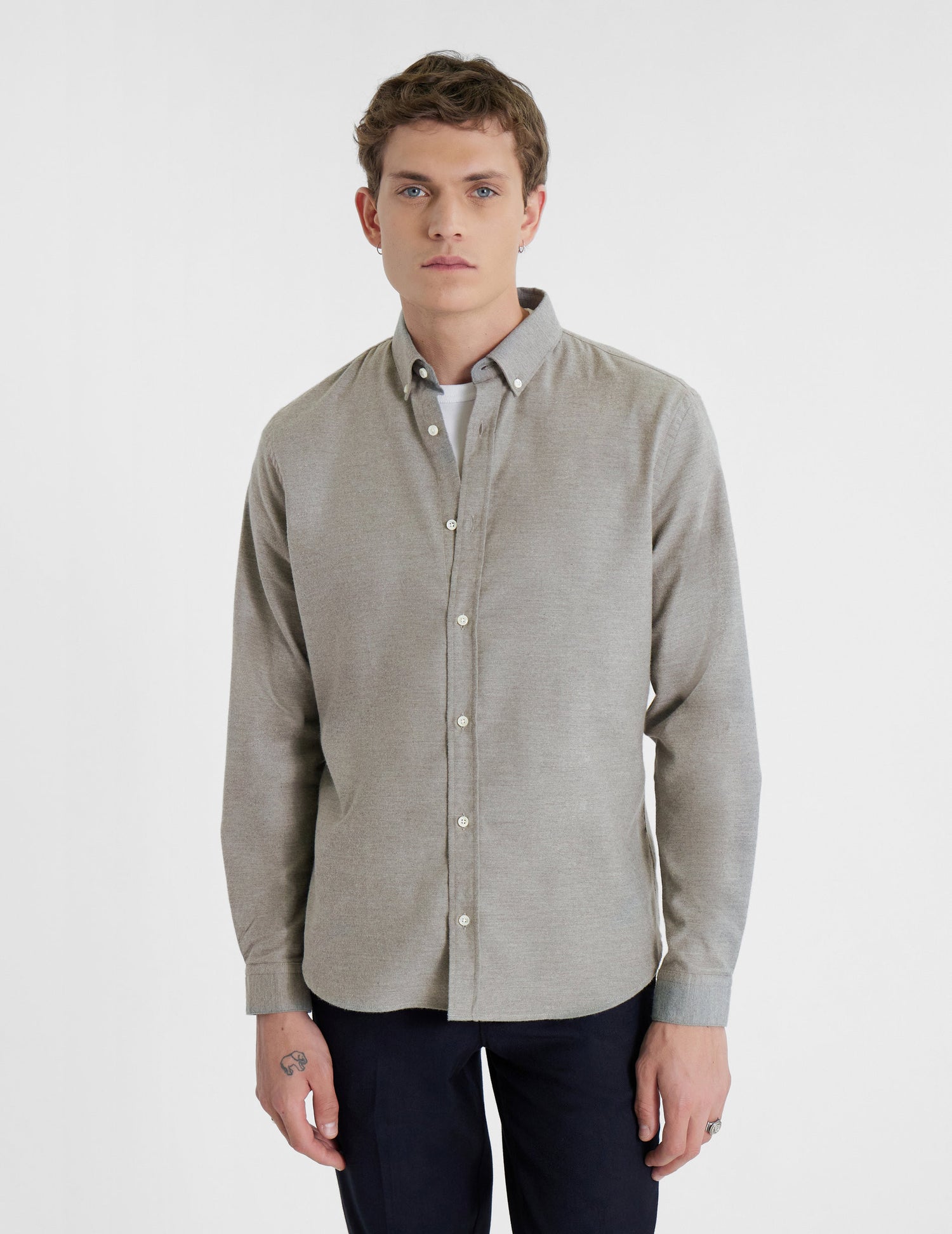 Grey Cotton cashmere Gaspard shirt - Flannel - American Collar