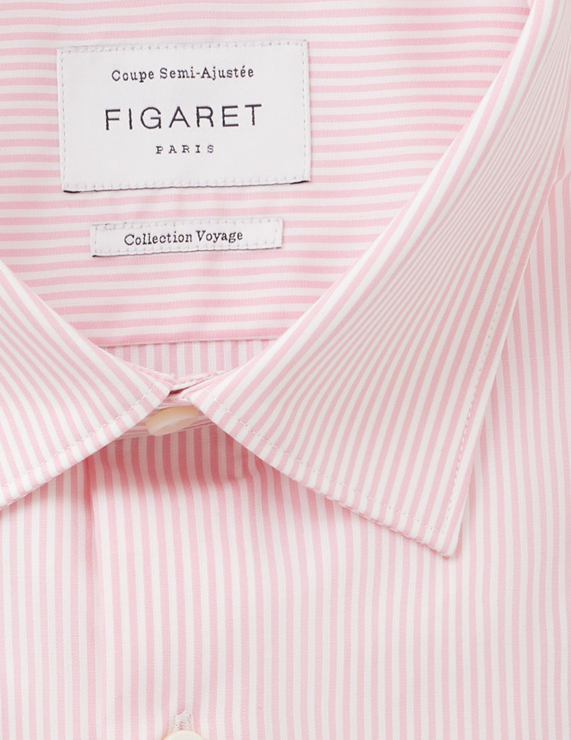 Pink striped wrinkle resistant semi-fitted shirt - Poplin - Figaret Collar