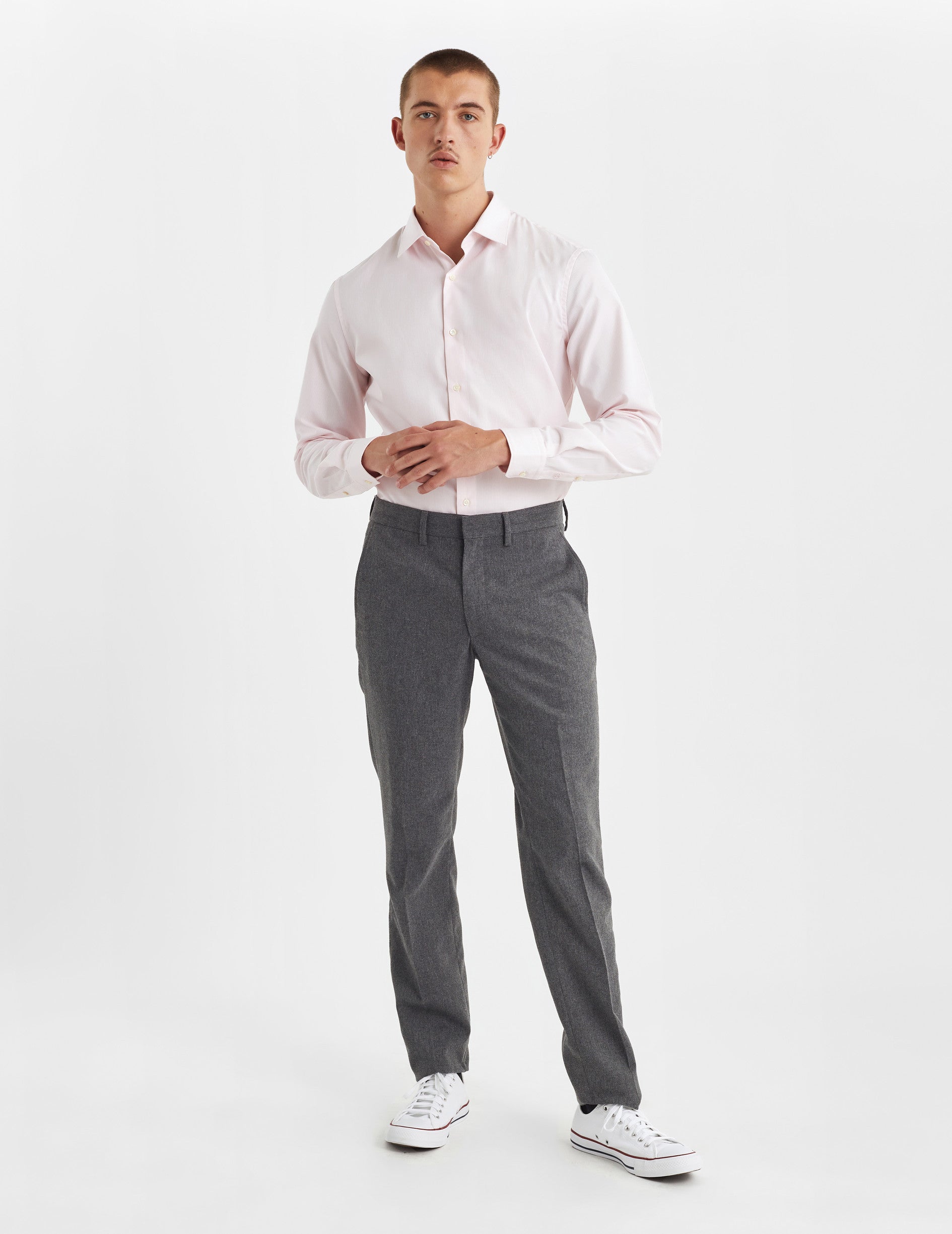 Fitted pink striped shirt - Poplin - Figaret Collar