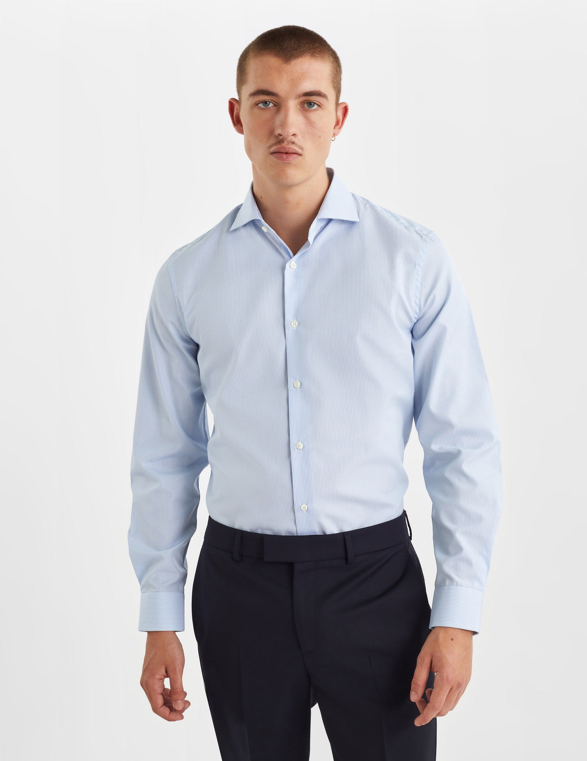 Fitted blue striped shirt - Poplin - Italian Collar