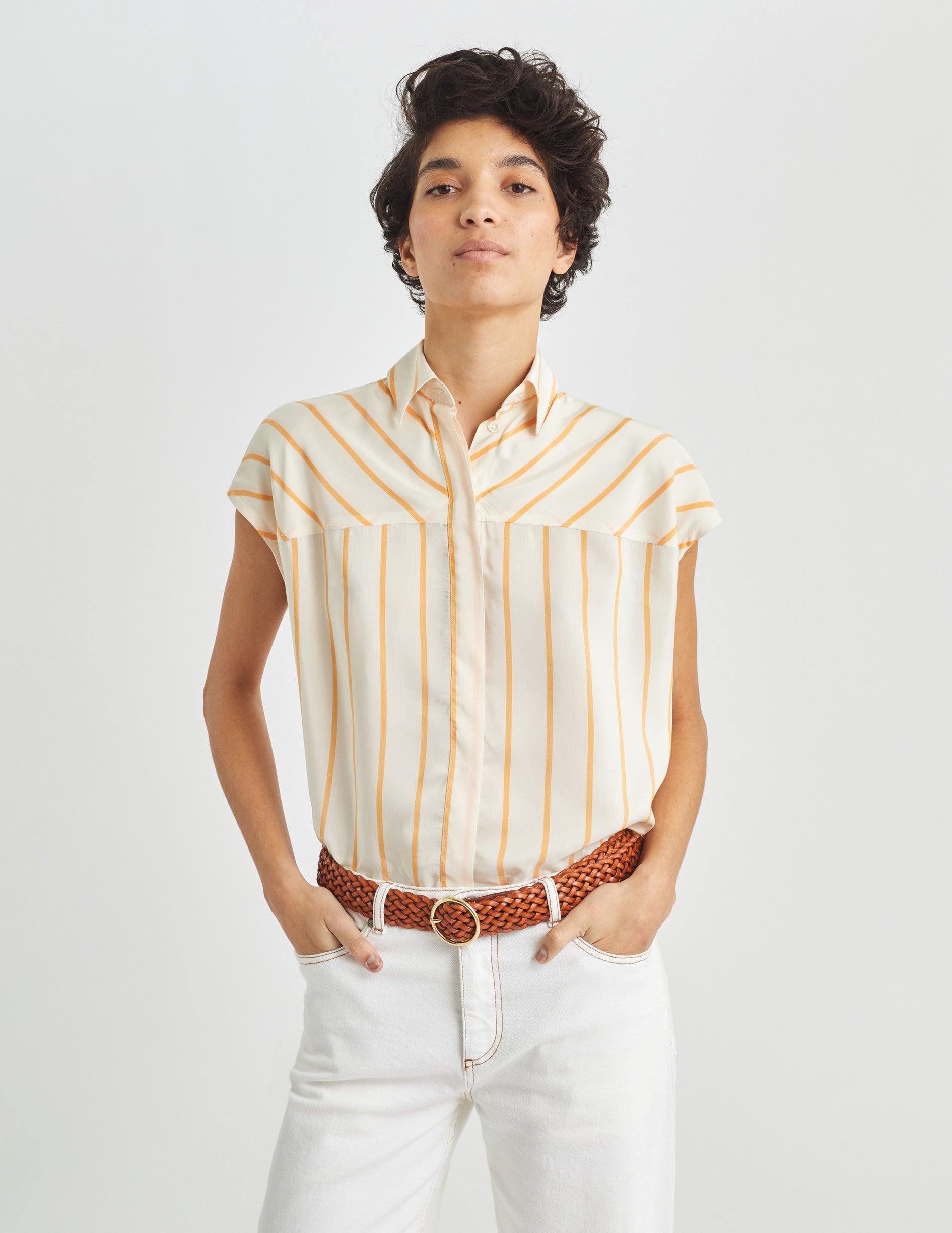 Djenny yellow striped oversize blouse - Viscose