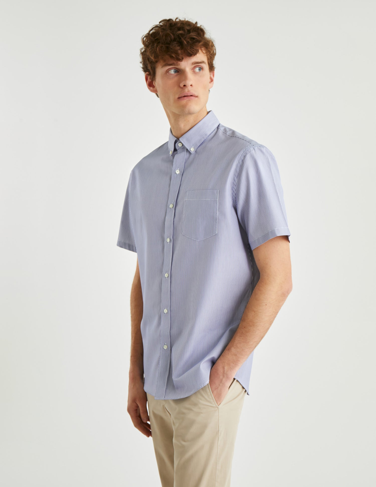 Blue Striped Classic Shirt - Poplin - American Collar#3