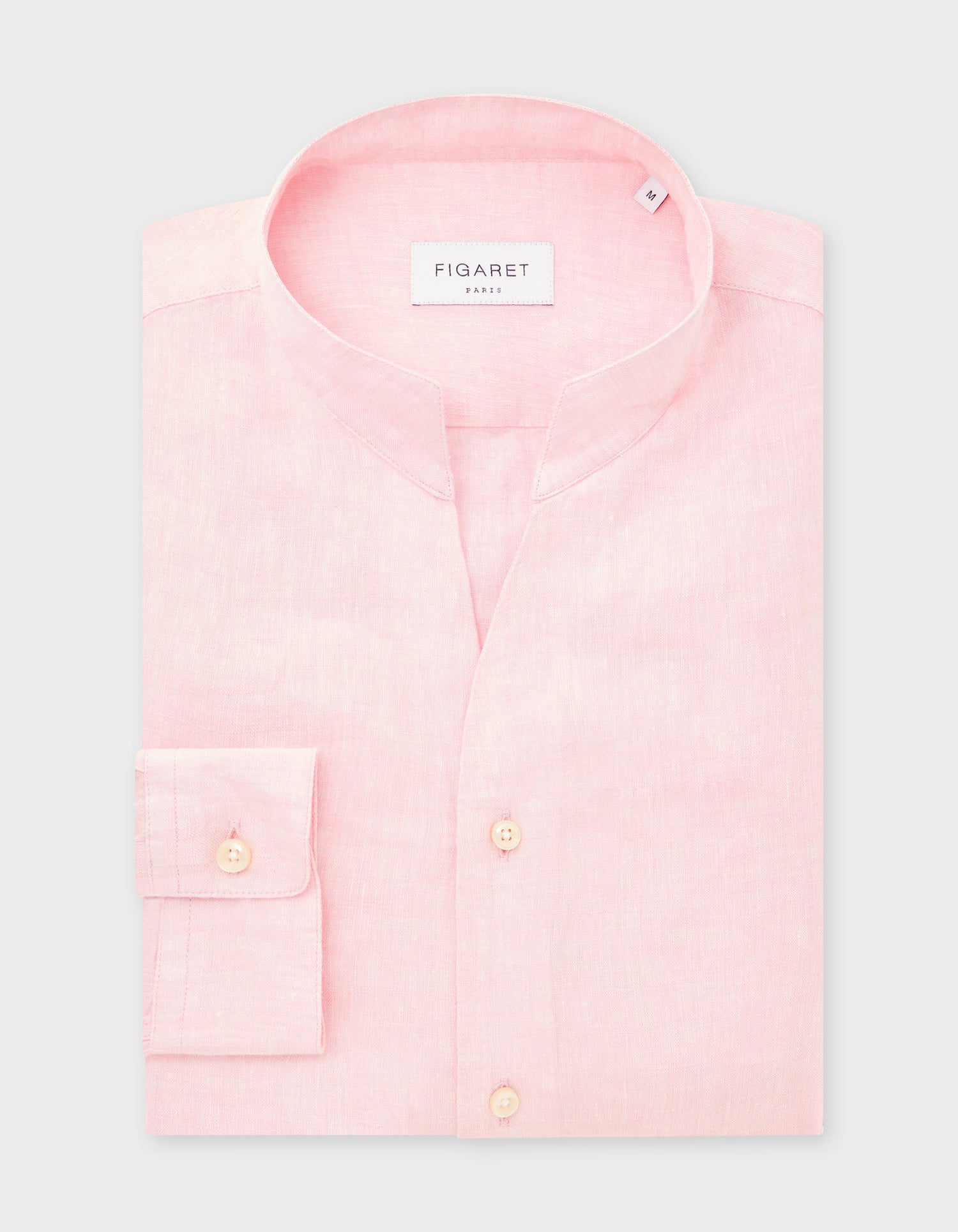 Carl light pink linen shirt - Linen - Open straight Collar