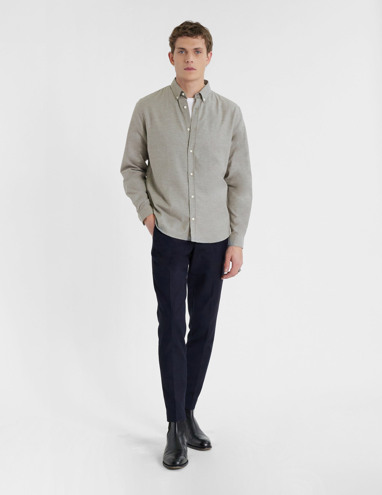 Grey Cotton cashmere Gaspard shirt - Flannel - American Collar#3