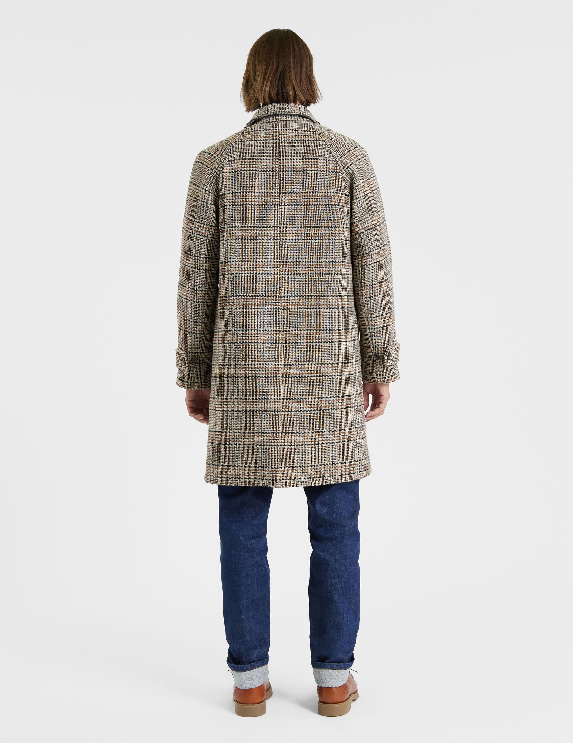 Emilio coat in brown checked woolen cloth - woolen cloth