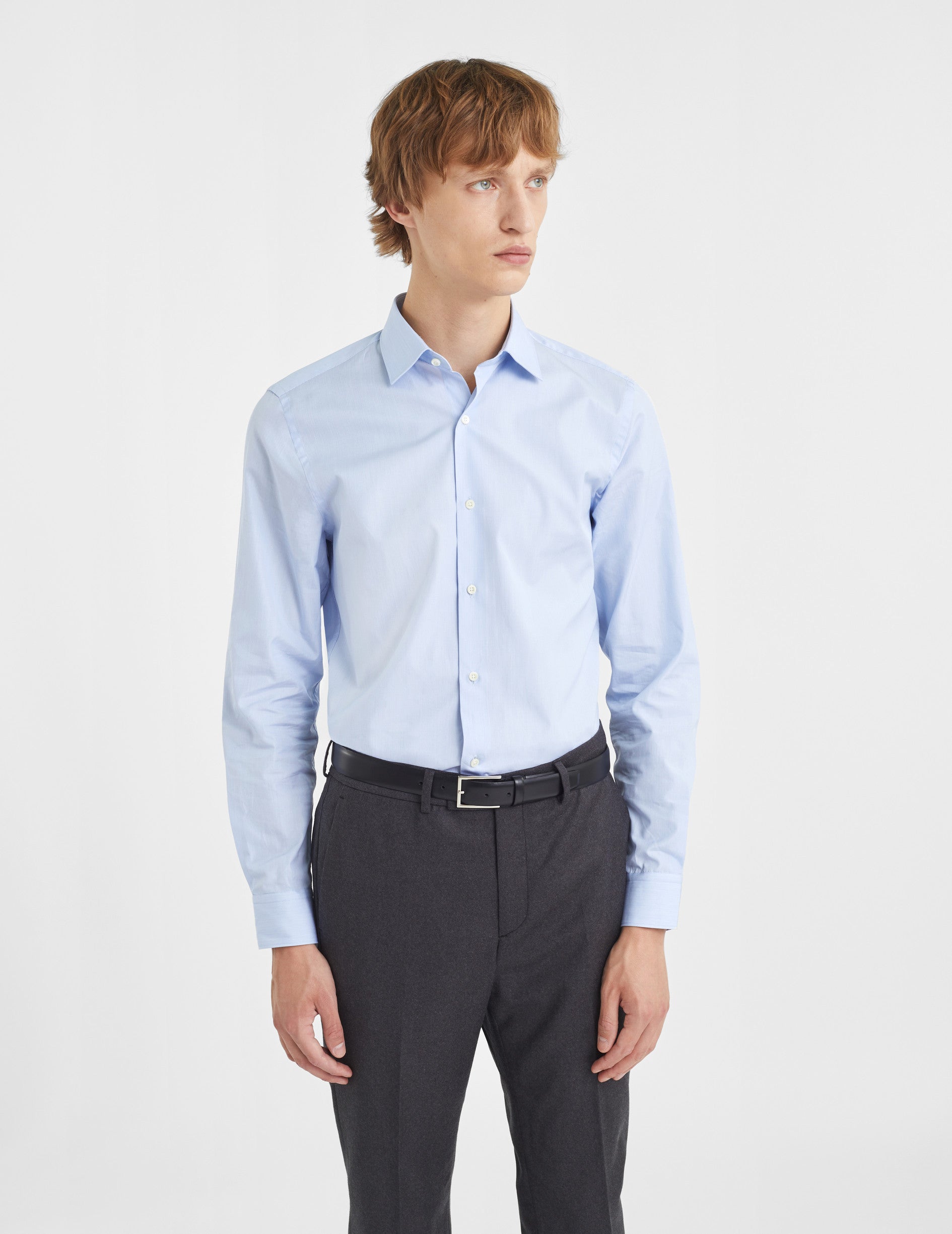 Fitted blue striped shirt - Poplin - Figaret Collar