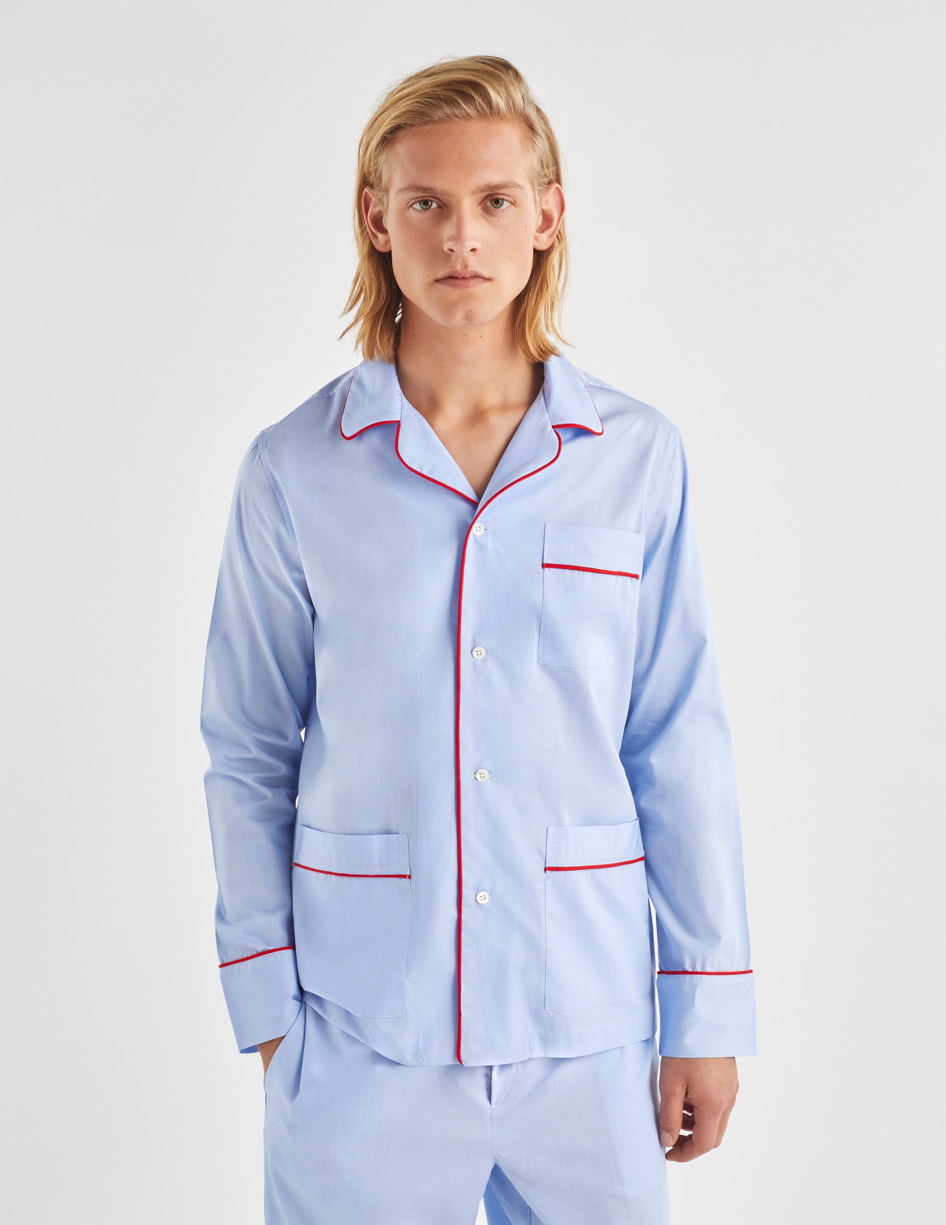 Blue poplin Louis pyjamas with "Je t'aime" embroidery