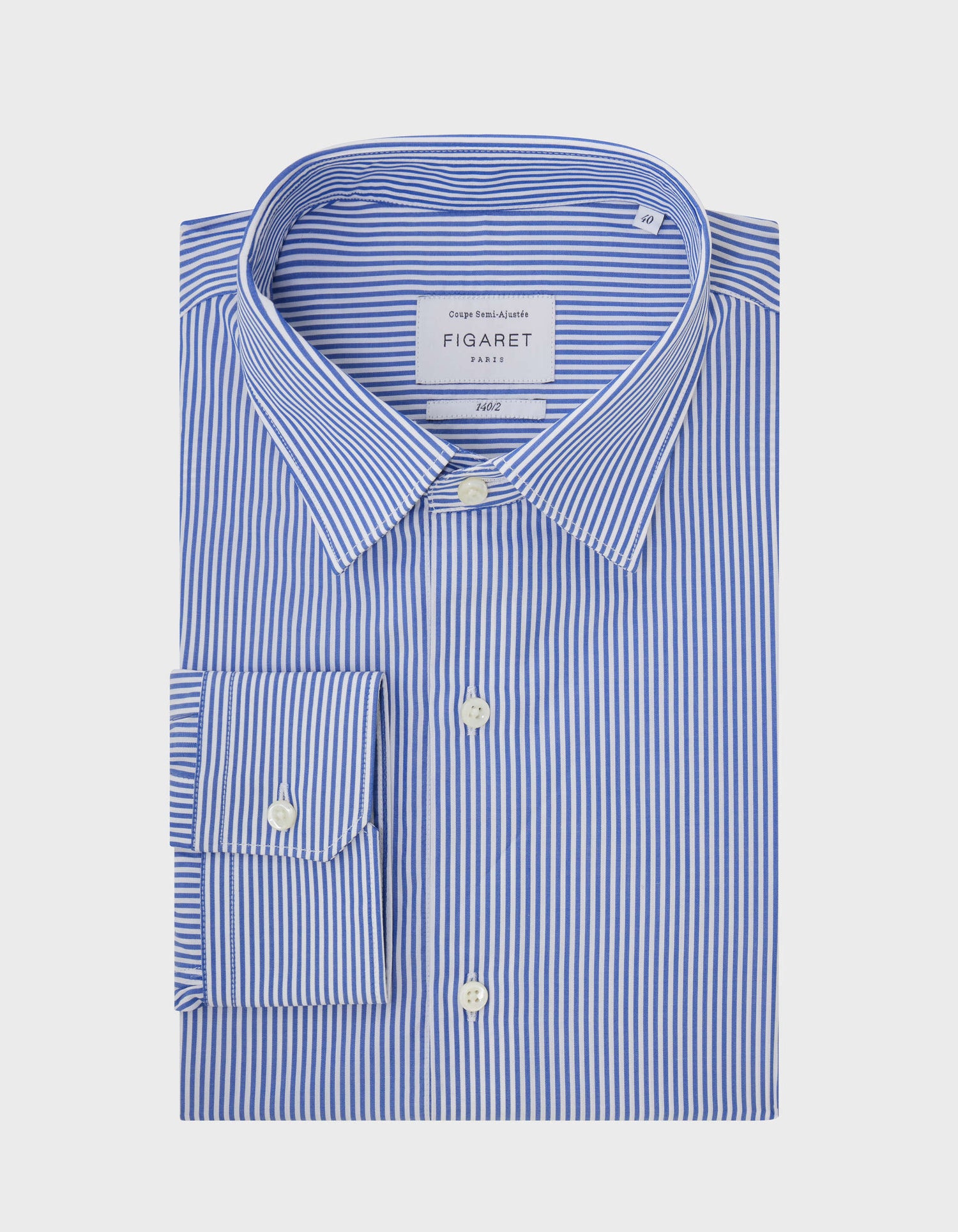 Semi-fitted Prestige navy striped shirt - Poplin - Figaret Collar