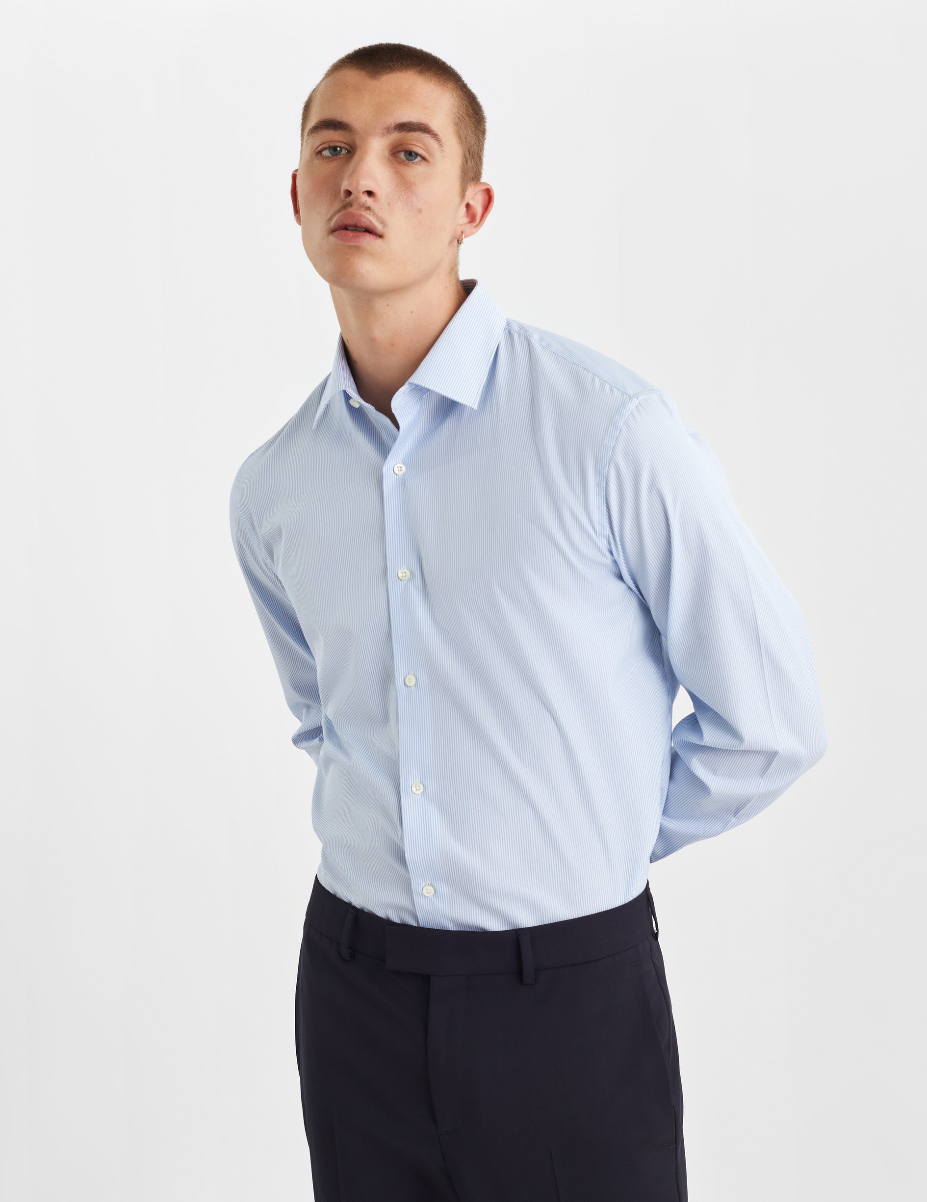 Semi-fitted blue striped shirt - Poplin - Figaret Collar