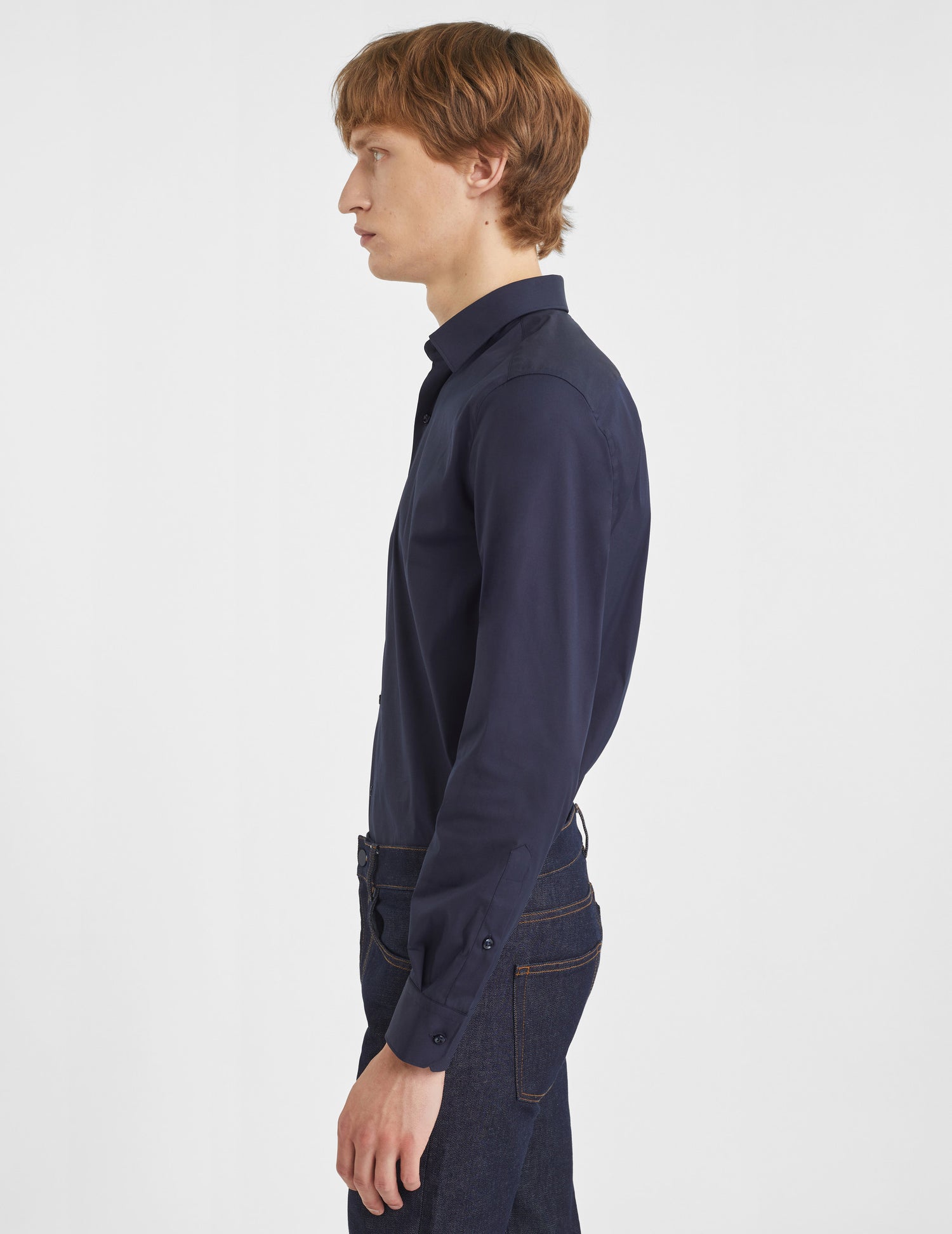 Fitted navy stretch shirt - Poplin - Figaret Collar#6