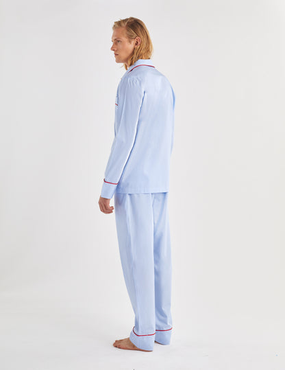 Blue poplin Louis pyjamas with "Je t'aime" embroidery