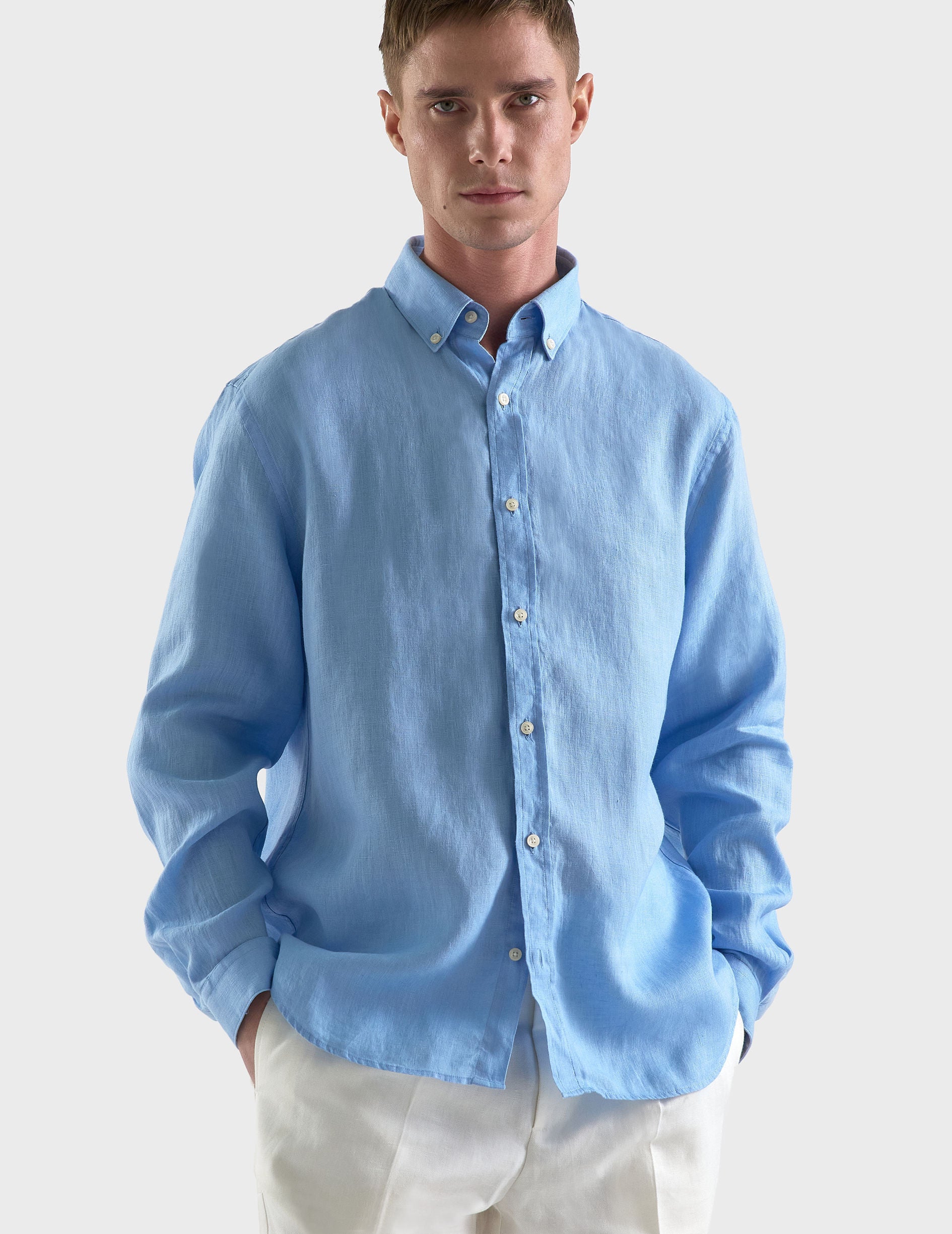 Gaspard shirt in blue linen - Linen - American Collar